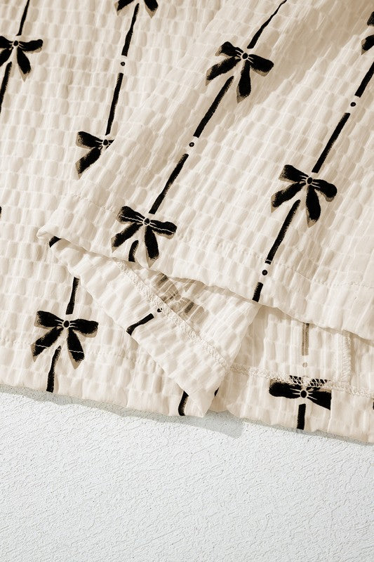 Crinkle Bow Printed Blouse