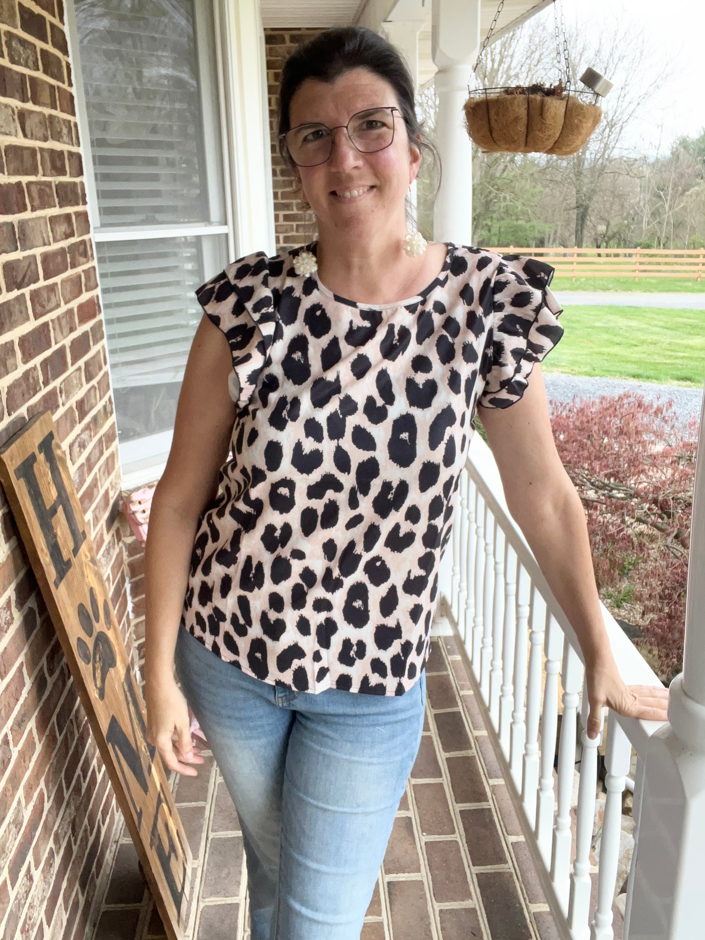 Layered Ruffle Sleeve Leopard Print Blouse