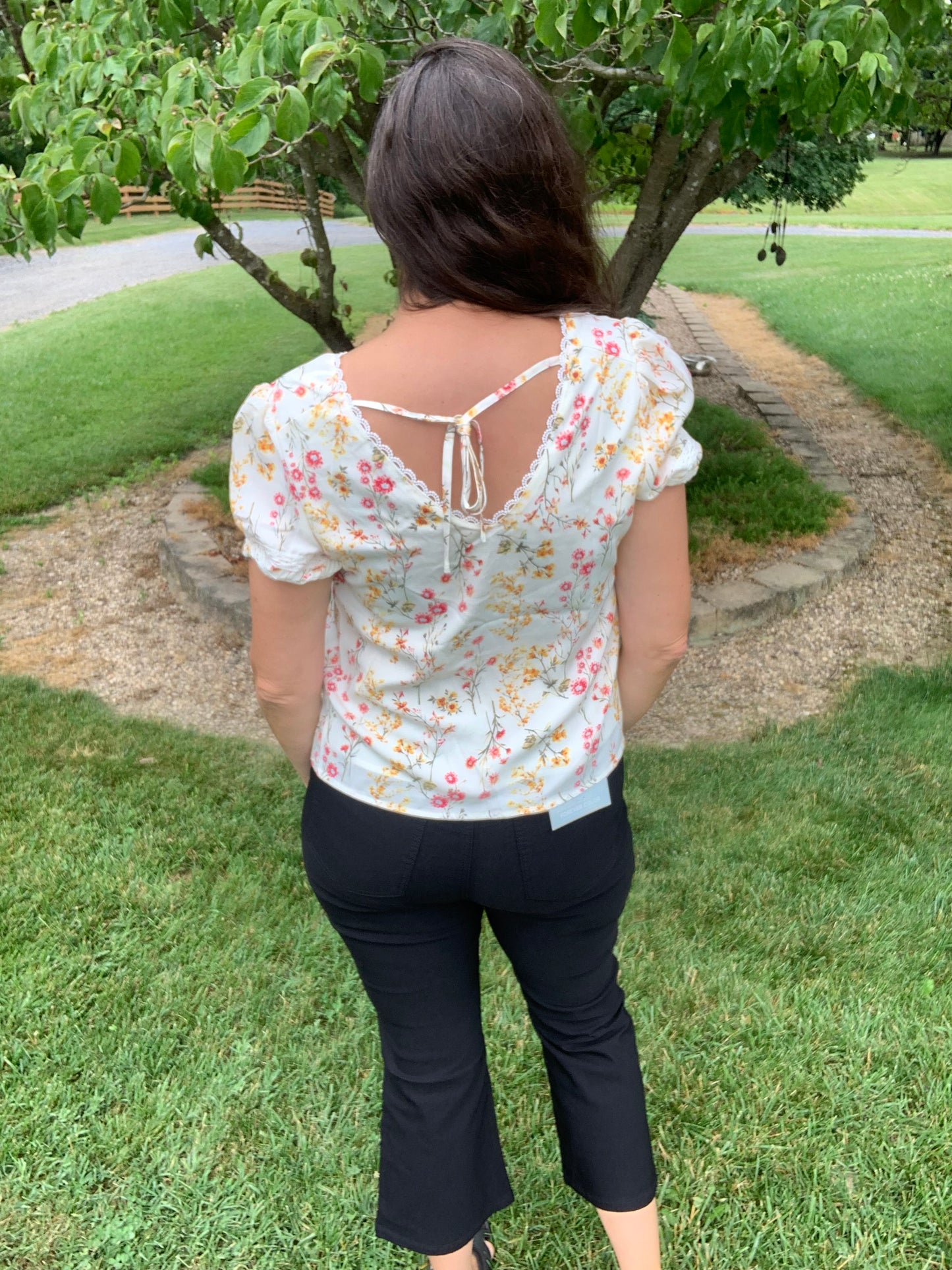 Boho Floral Blouse w/ Back Tie