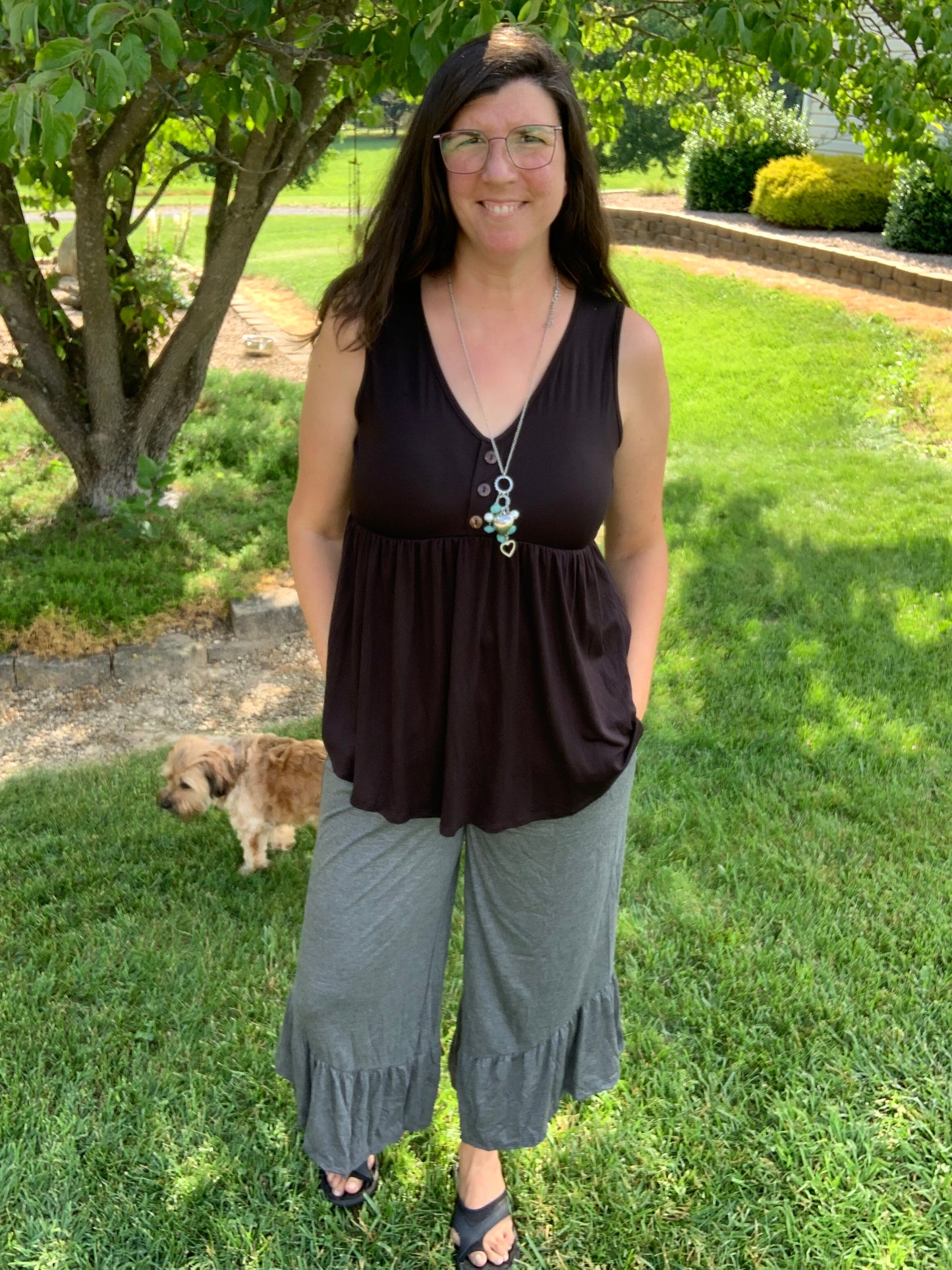 Charcoal Grey Ruffle Pants w/ POCKETS