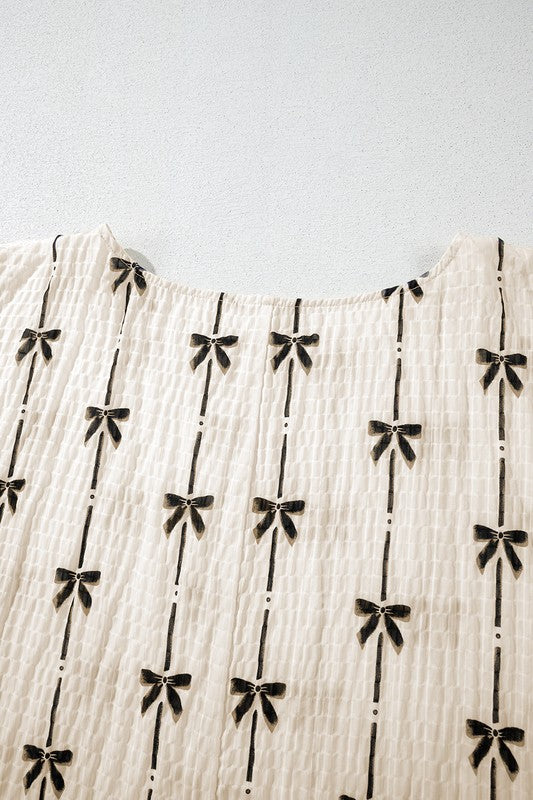 Crinkle Bow Printed Blouse