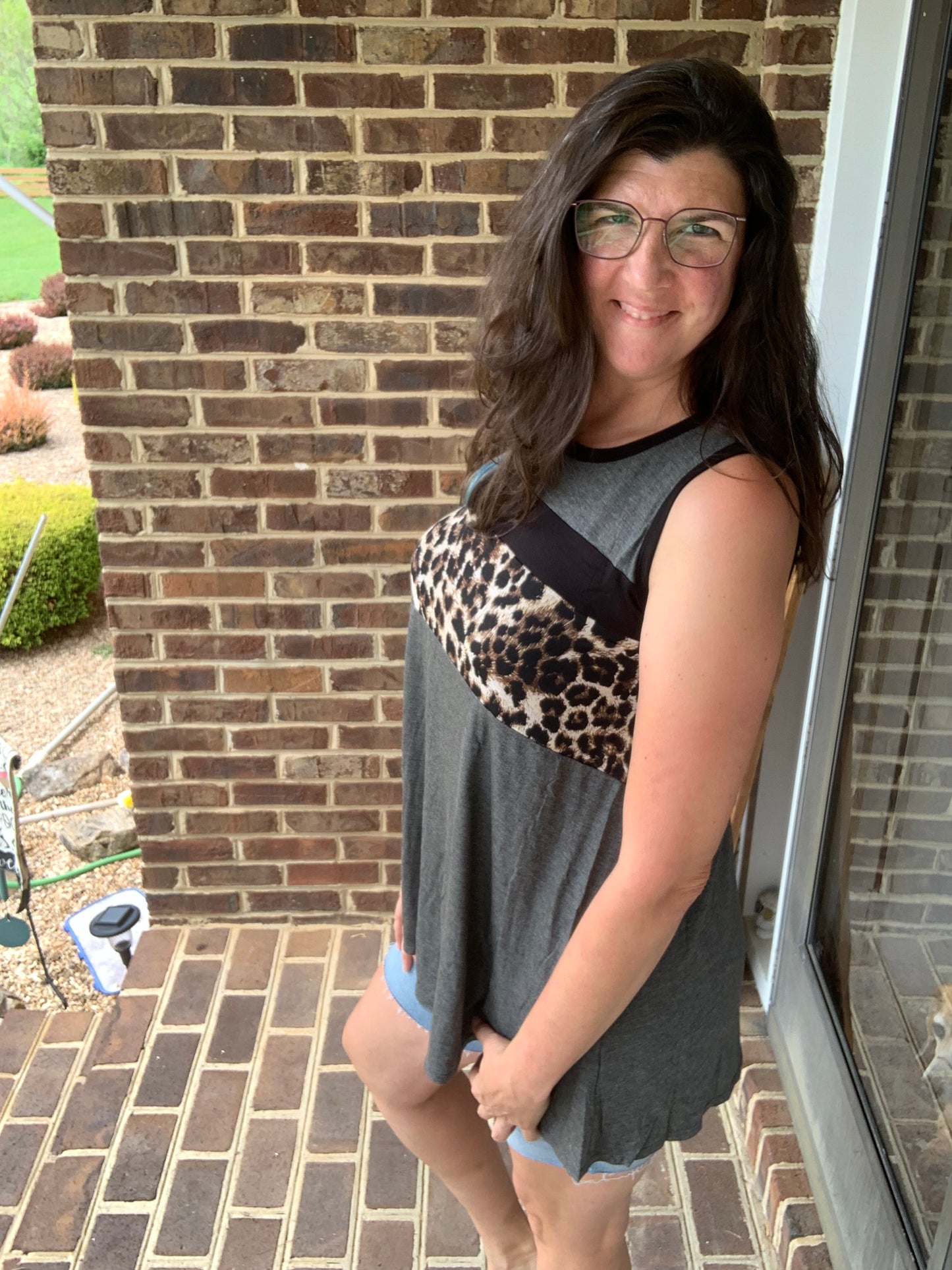 Animal Print Striped Tank Top