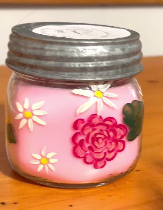 Daisy Scented Soy Candle in Hand Painted Jar