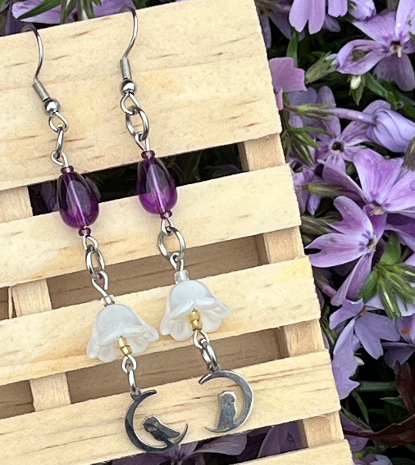 Handmade Earrings White Flowers & Owls