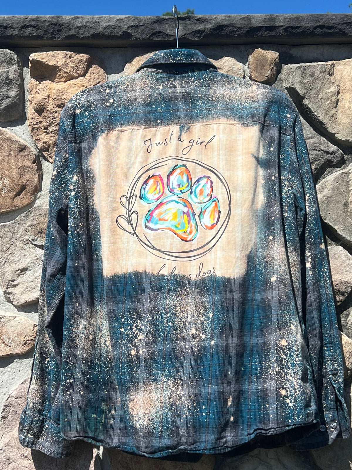 Upcycled Flannel -  Dog Lovers Bleach Art