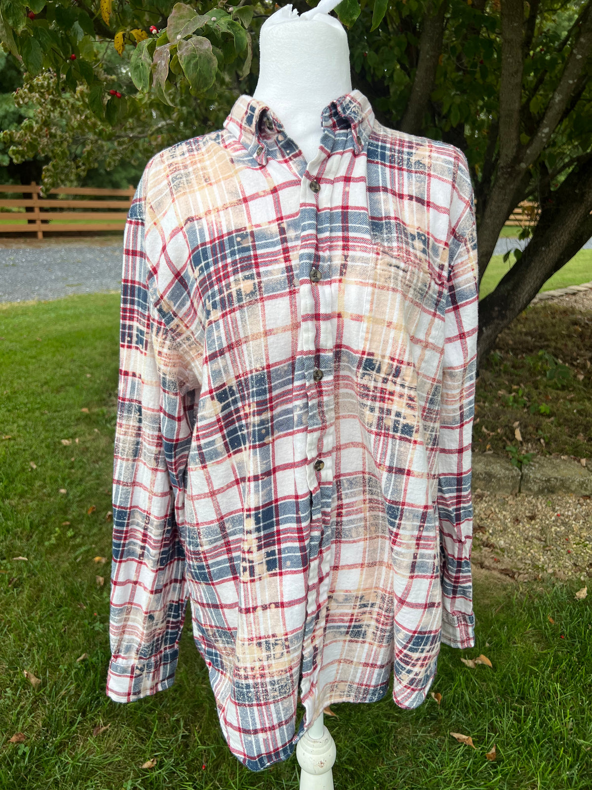 Upcycled Flannel - All Cozy Fall Floral Bleach Art - Men’s Large