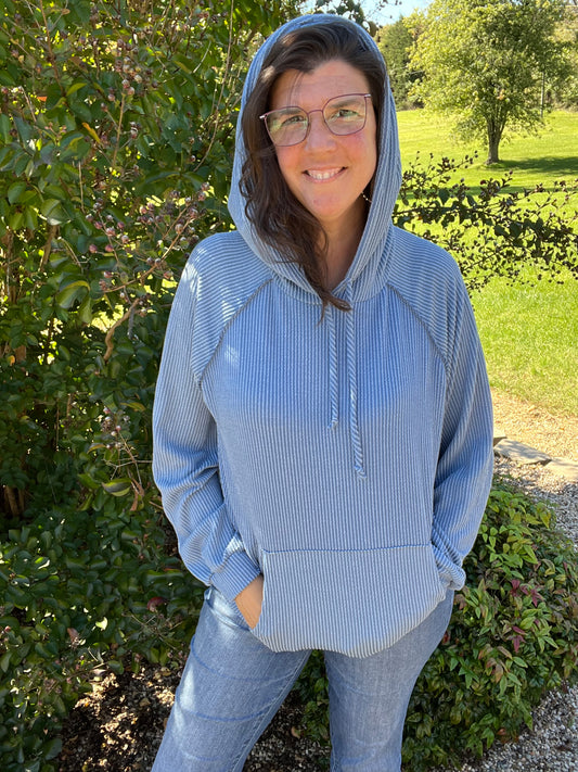 Urban Ribbed Blue Hoodie