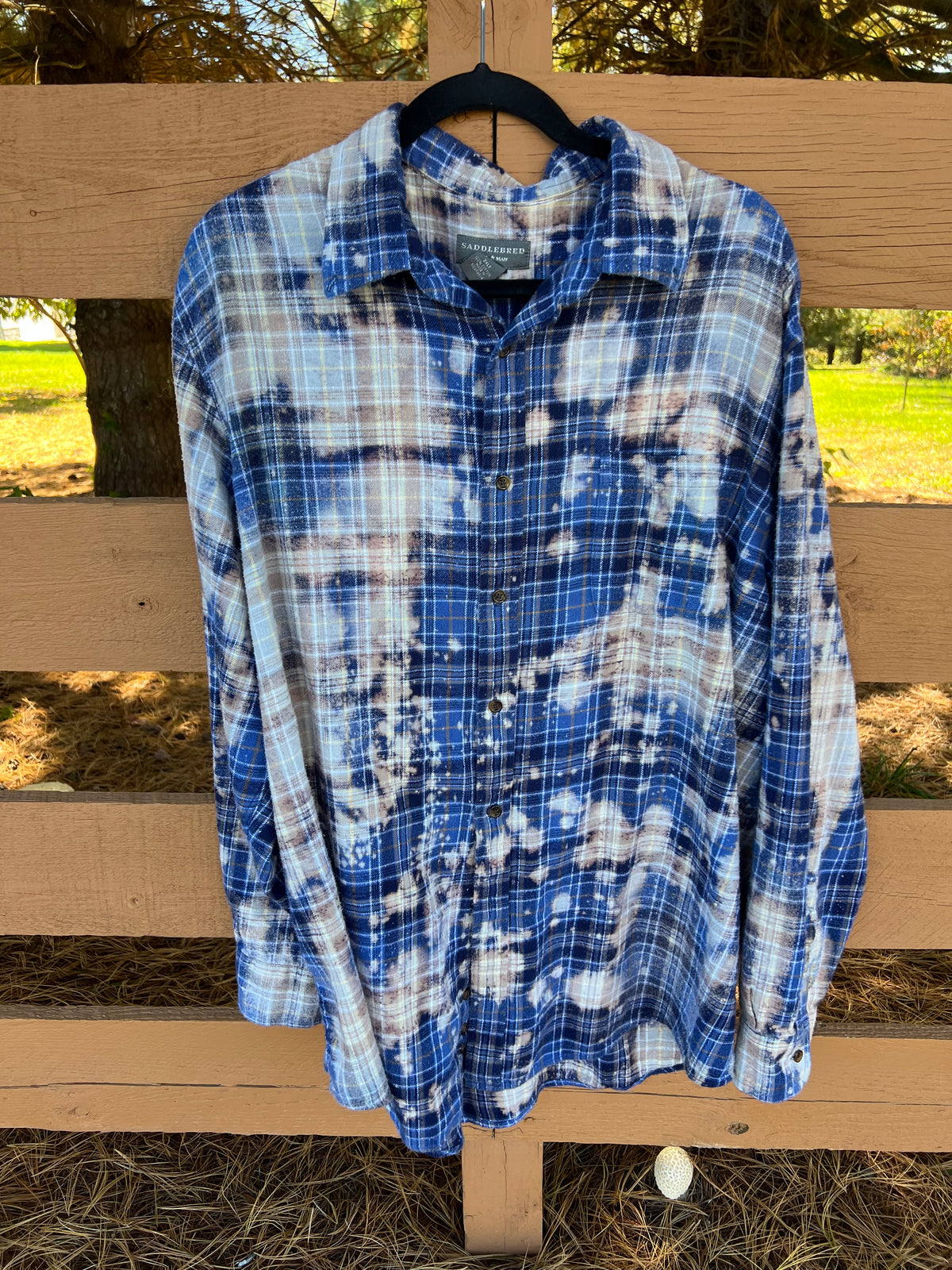 Upcycled Flannel - Sweet Raccoon Bleach Art - Men’s 2XL