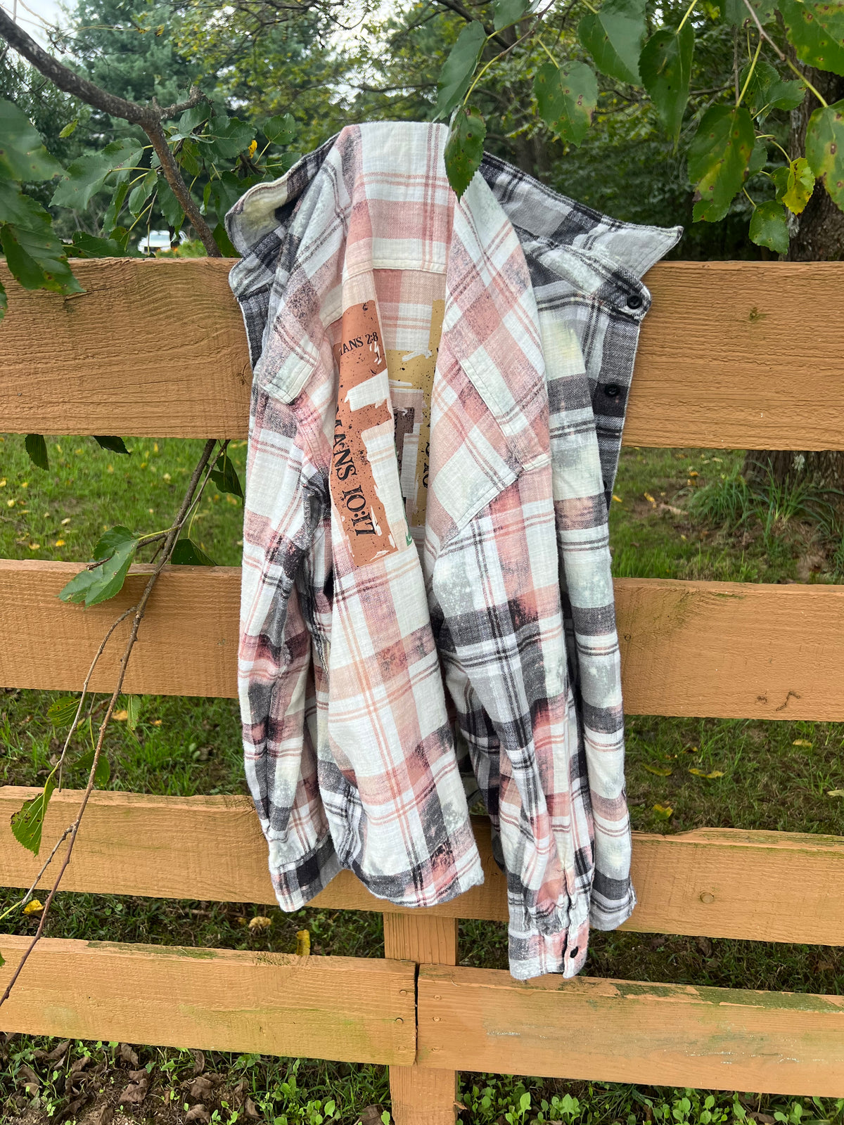 Upcycled Flannel -  FAITH Bleach Art