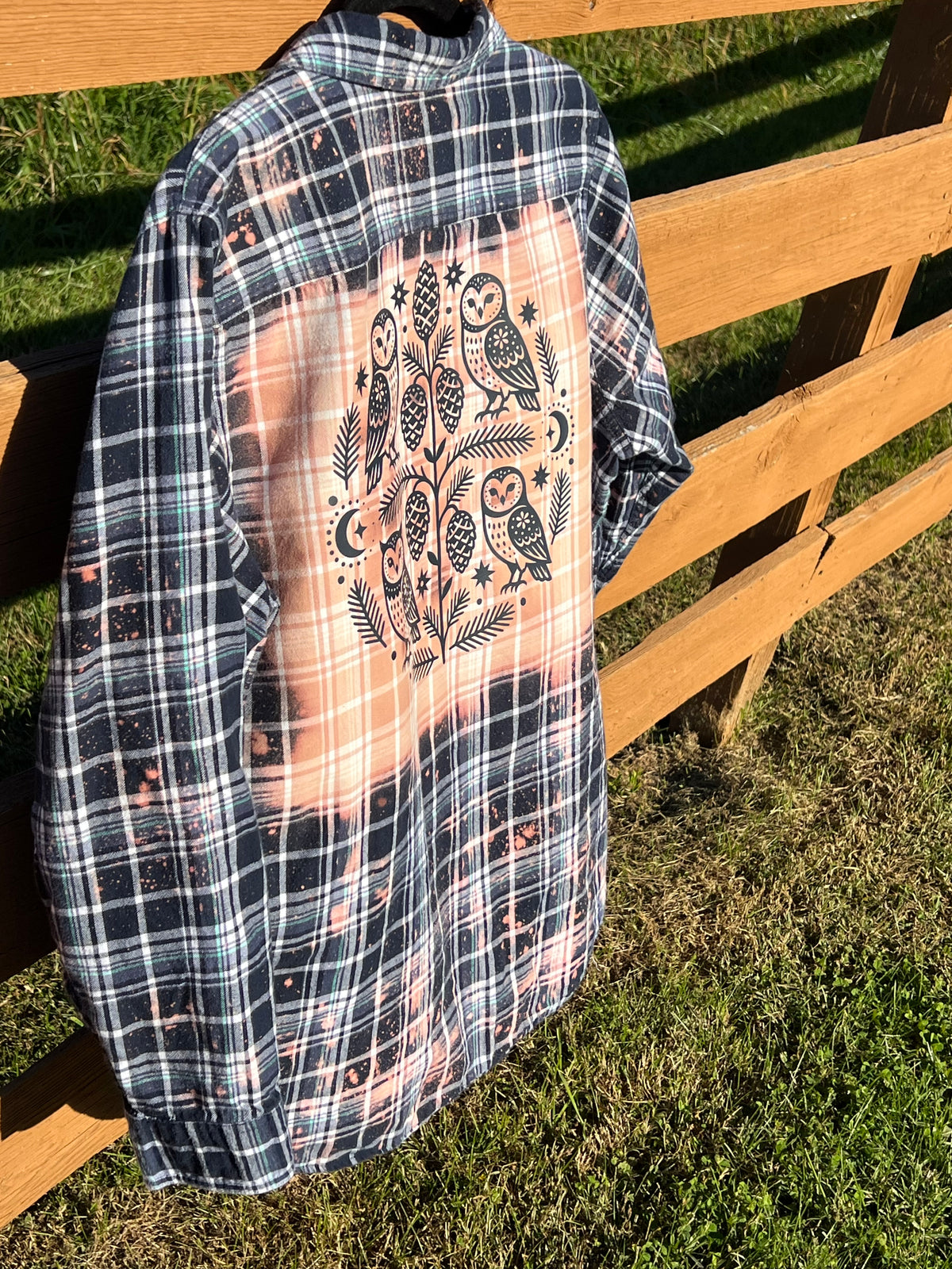 Whimsical Owls & Pine Cones Upcycled Flannel - Women’s 2XL