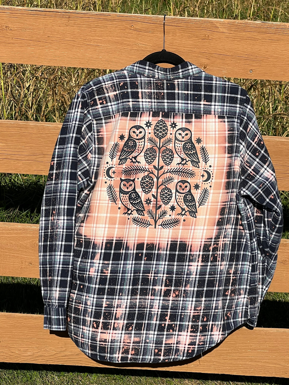 Whimsical Owls & Pine Cones Upcycled Flannel - Women’s 2XL
