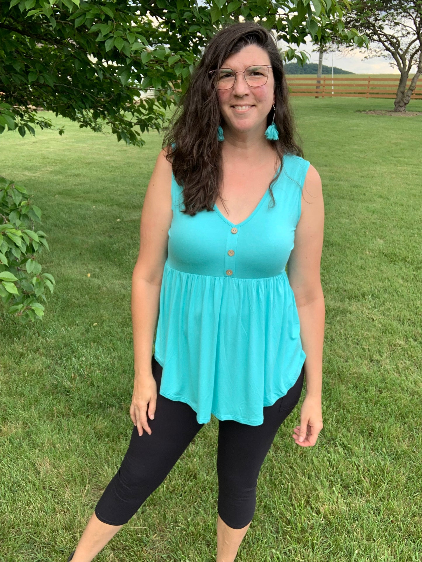 Turquoise Babydoll Button Tank