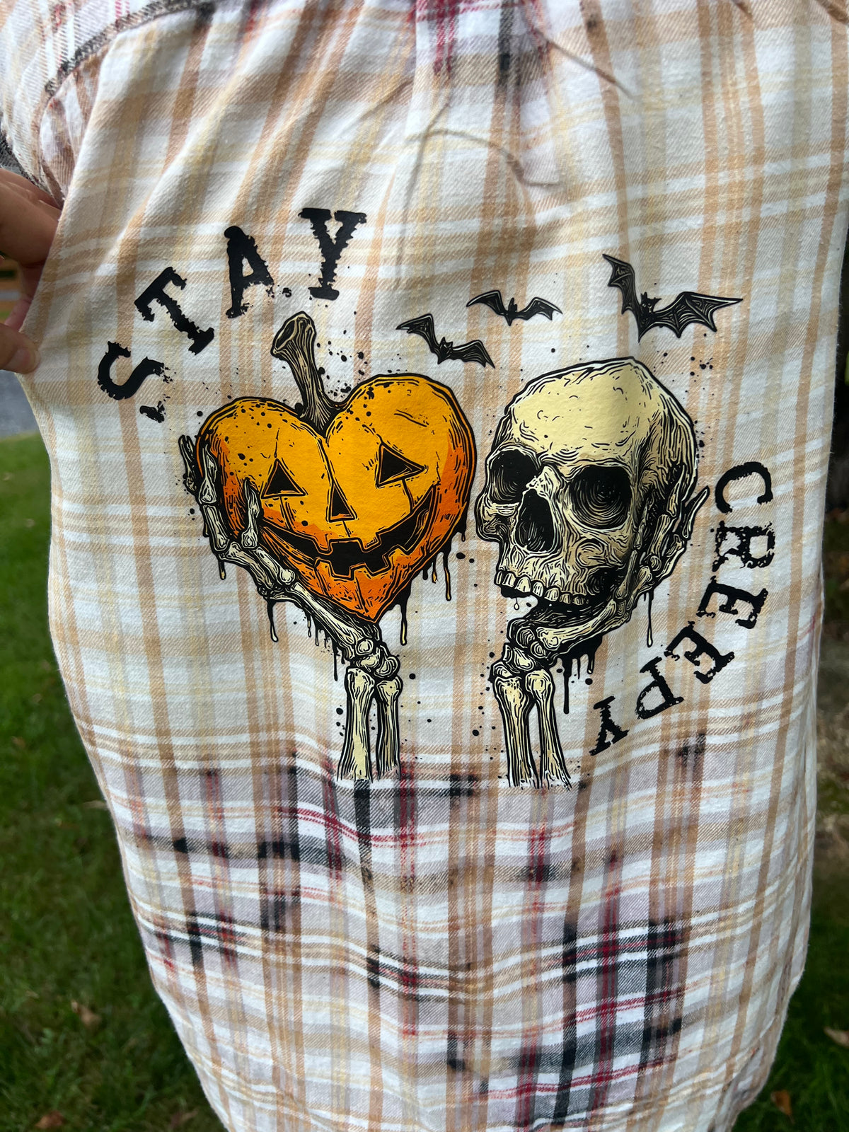 Upcycled Flannel -  Stay Creepy Bleach Art