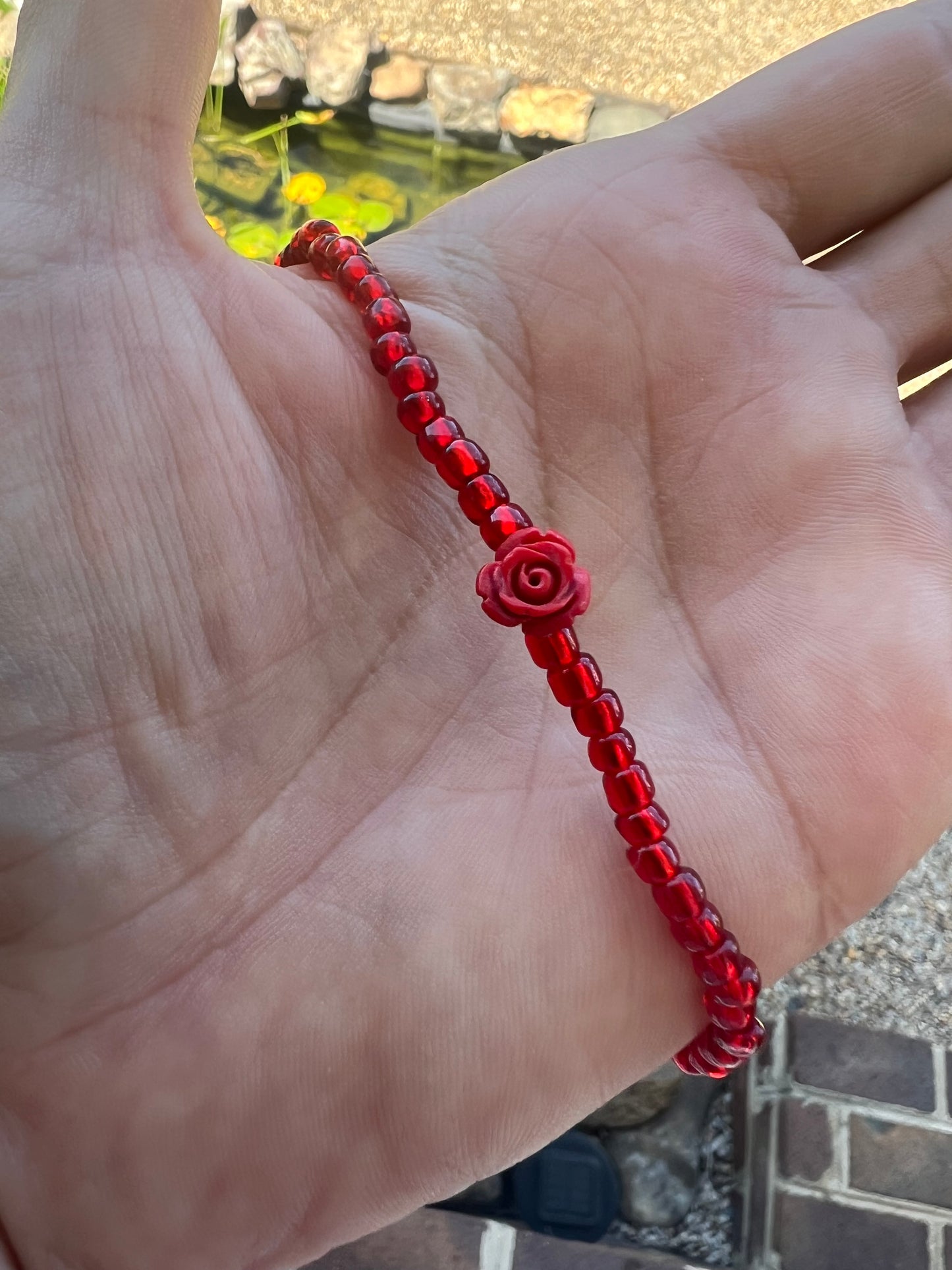 Handmade Red Rose Anklet/Bracelet
