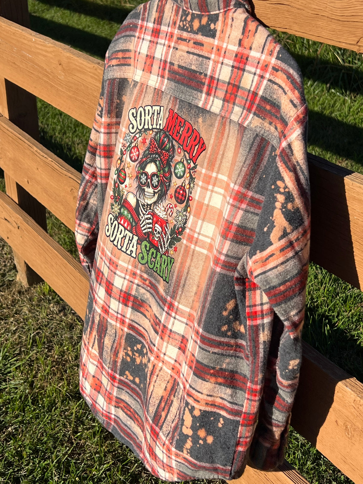 Sorta Merry Sorta ScaryUpcycled Bleach Art Flannel - Mens Large Unisex