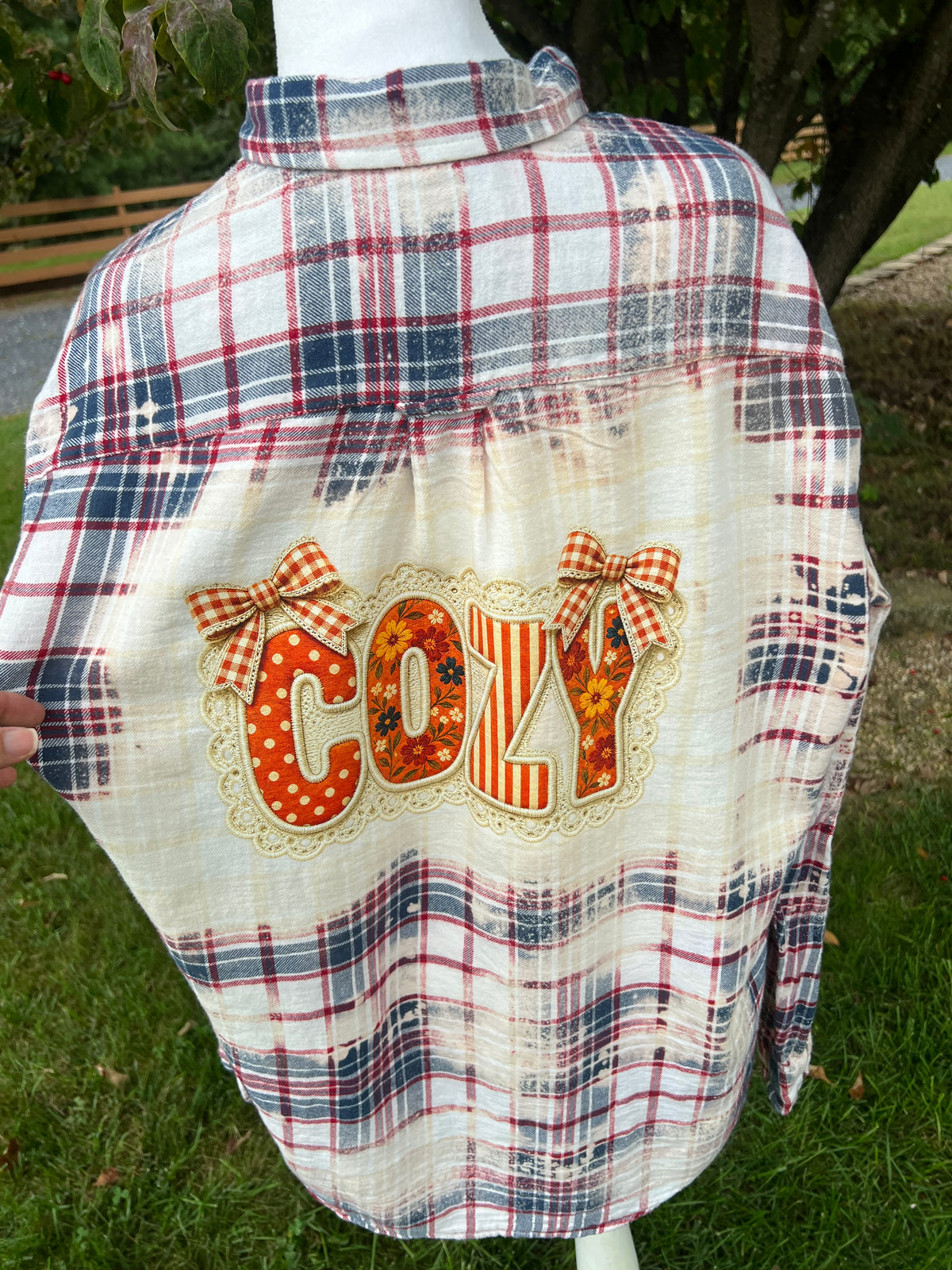 Upcycled Flannel - All Cozy Fall Floral Bleach Art - Men’s Large