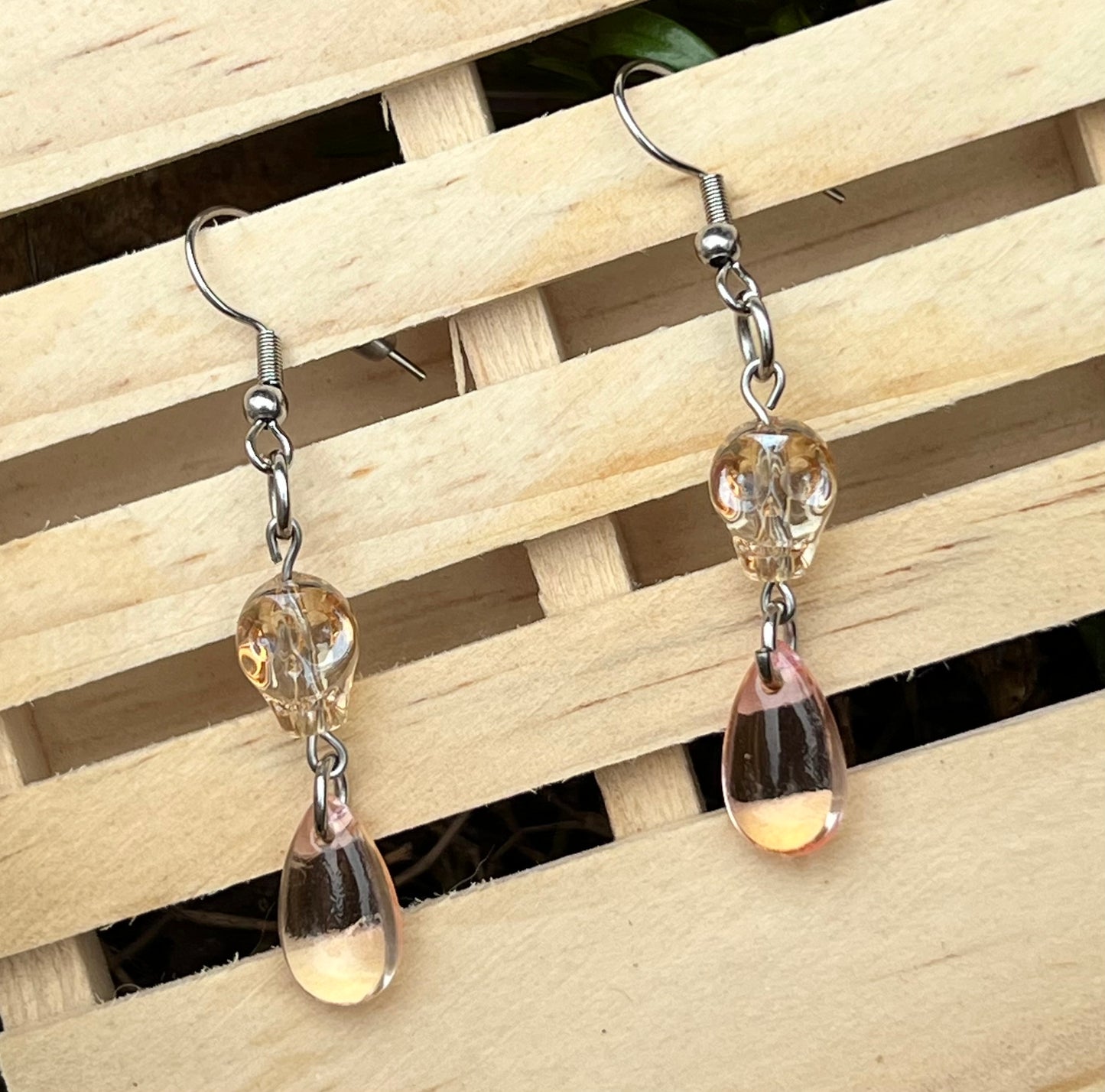 Handmade Earrings Champagne Skulls