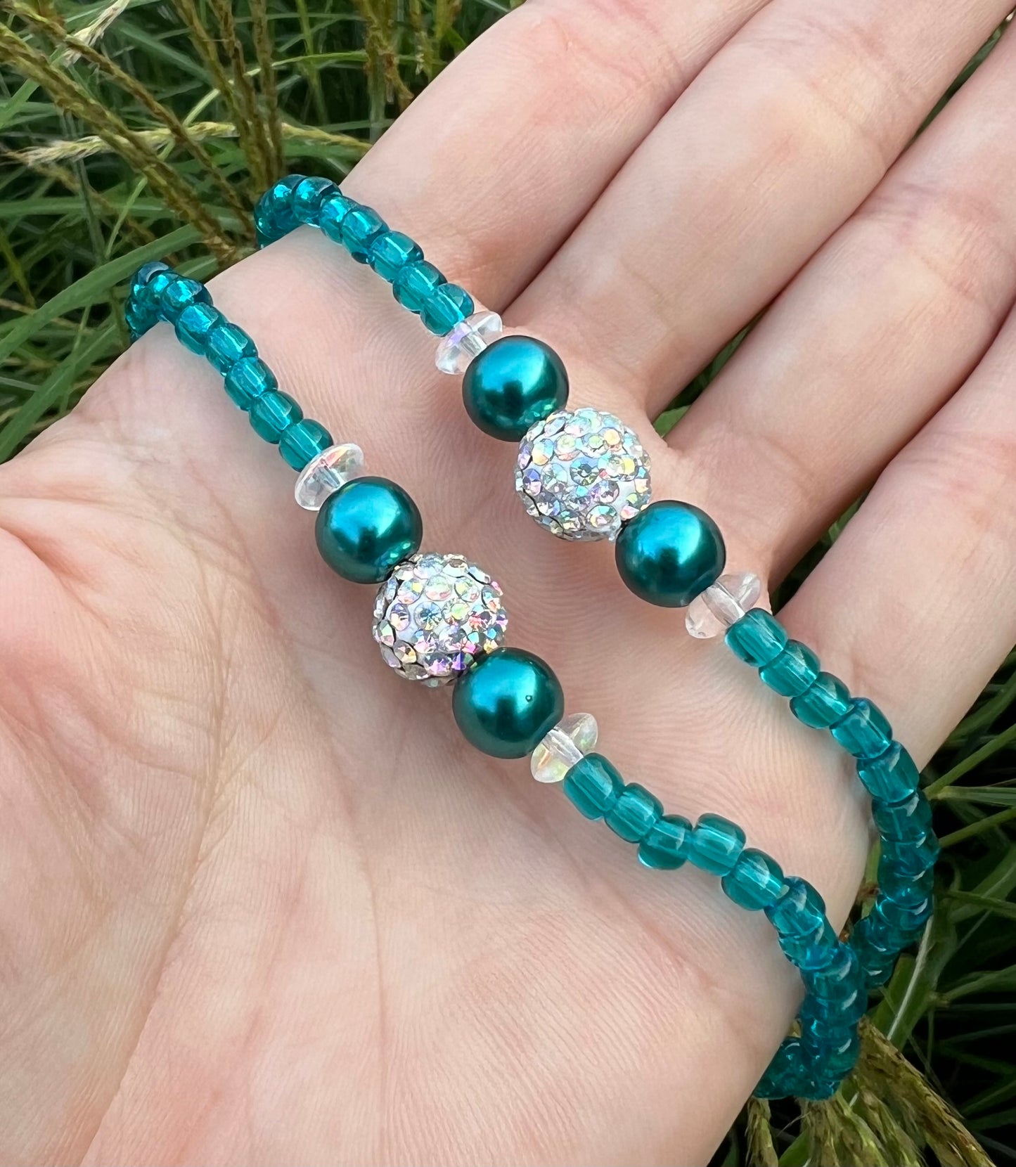 Handmade Teal Lovers Bling Sparkle Anklet/Bracelet