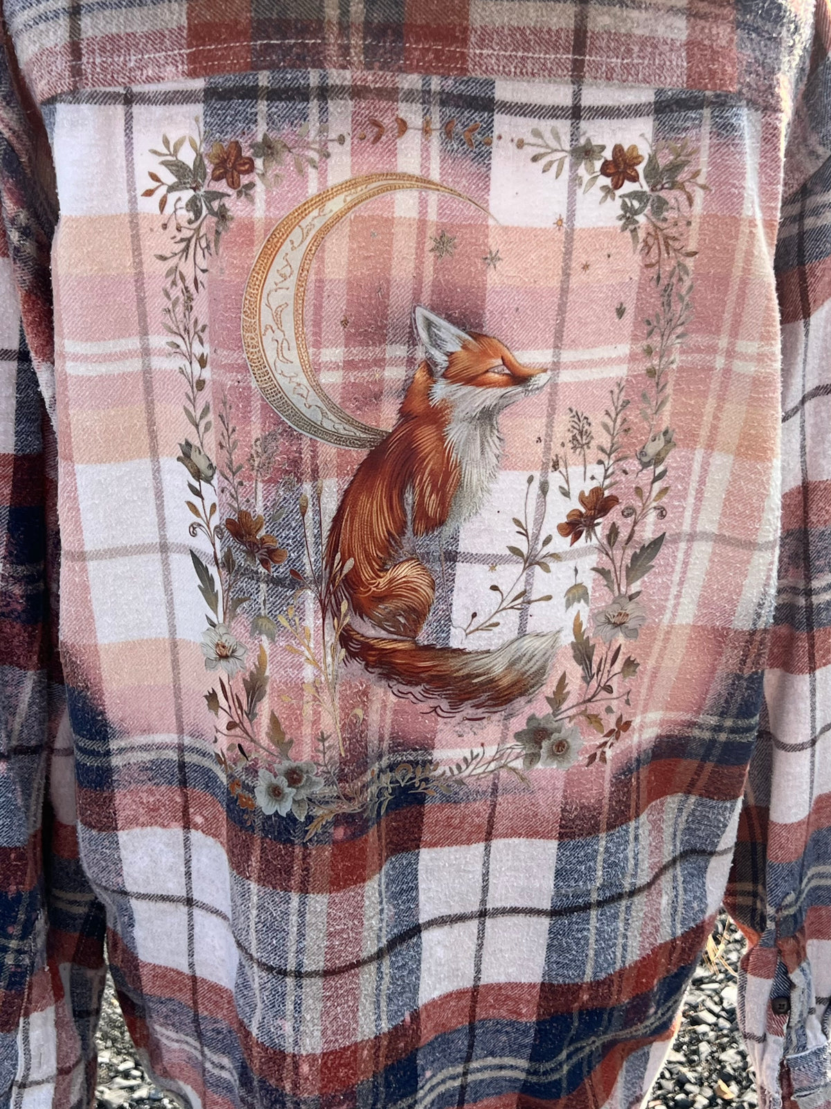 Celestial Fox Upcycled Bleach Art Flannel - Men’s XL Unisex