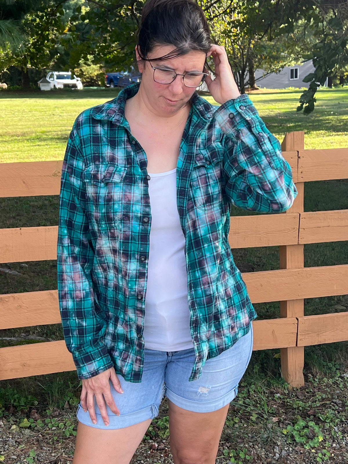 Upcycled Flannel - Sweet Raccoon Bleach Art - Men’s Large - Unisex Flannel