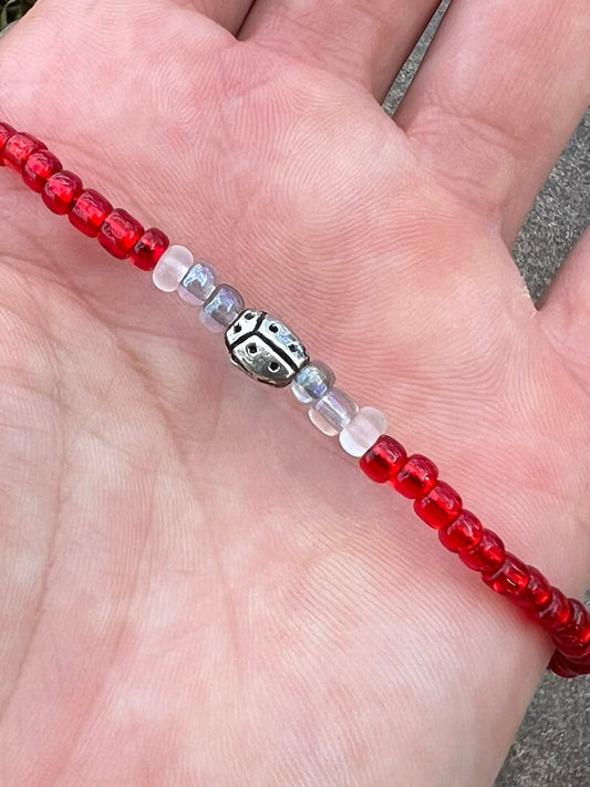 Handmade Dainty Ladybug Anklet - Medium