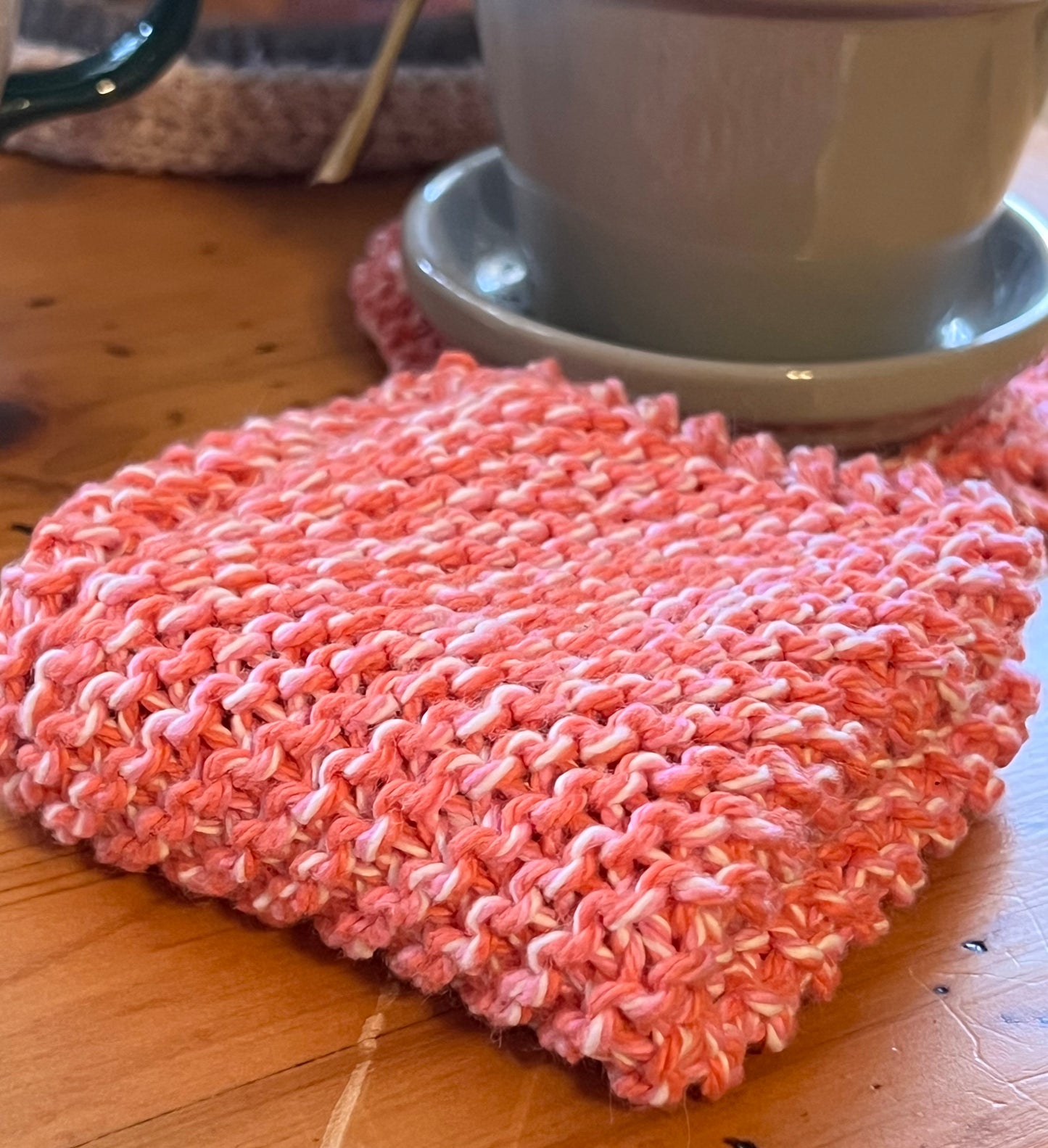 Mod Pink Ombre 109% Cotton Hand Knit Dish Cloth
