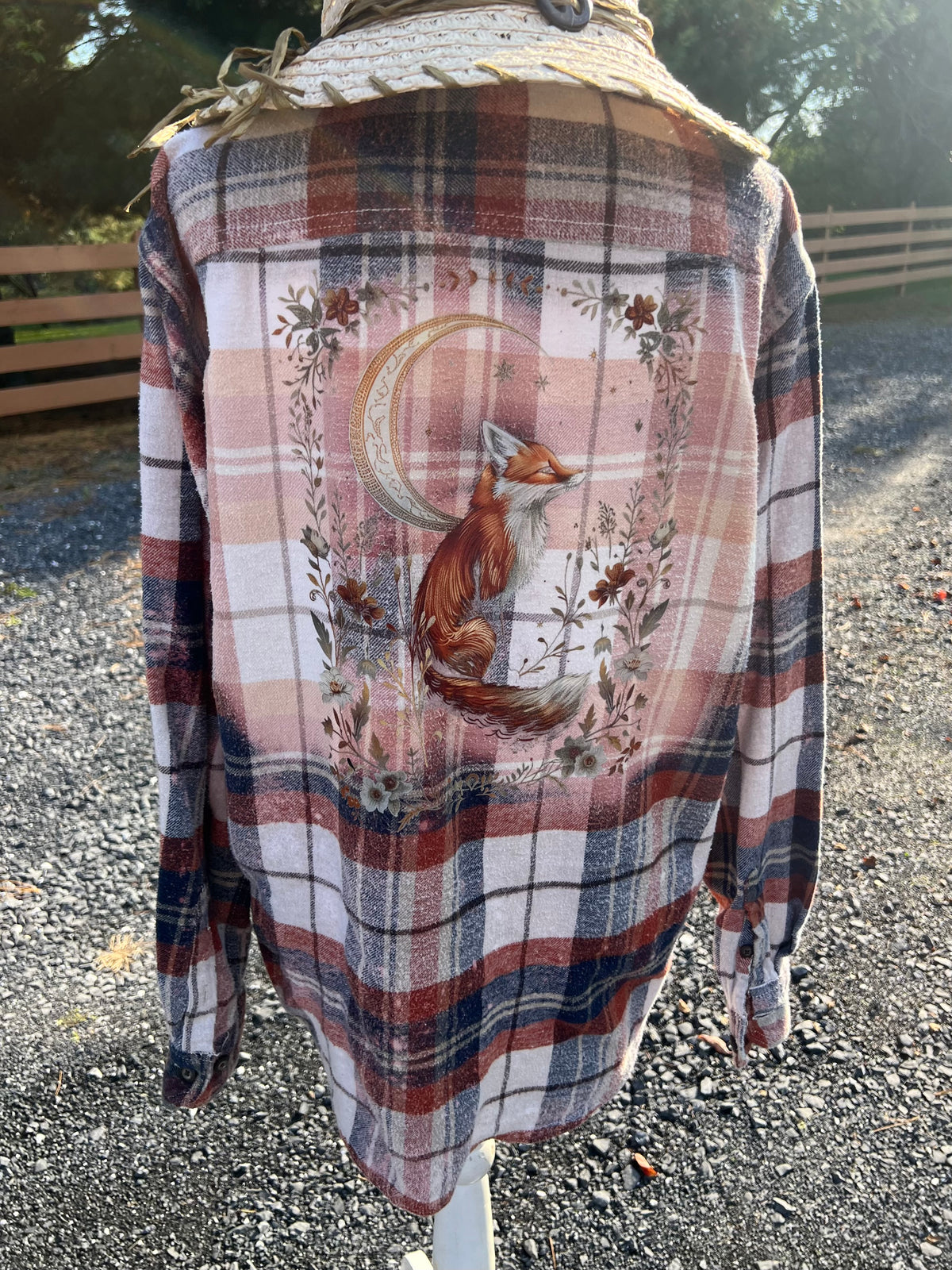 Celestial Fox Upcycled Bleach Art Flannel - Men’s XL Unisex