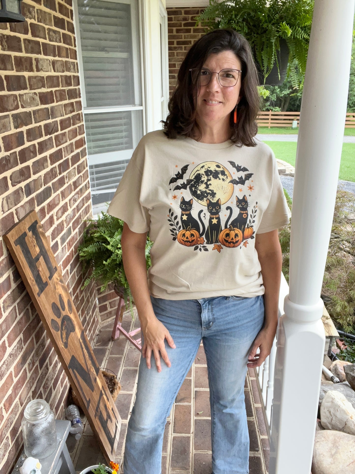 Halloween T-Shirt w/ Bats, Cats, & Pumpkins