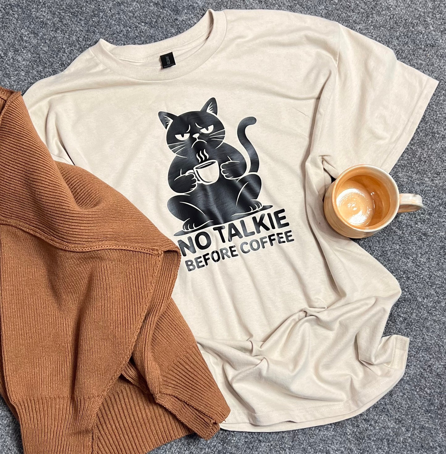 No Talkie Before Coffee - Cotton Unisex Cat & Coffee Lovers T-Shirt