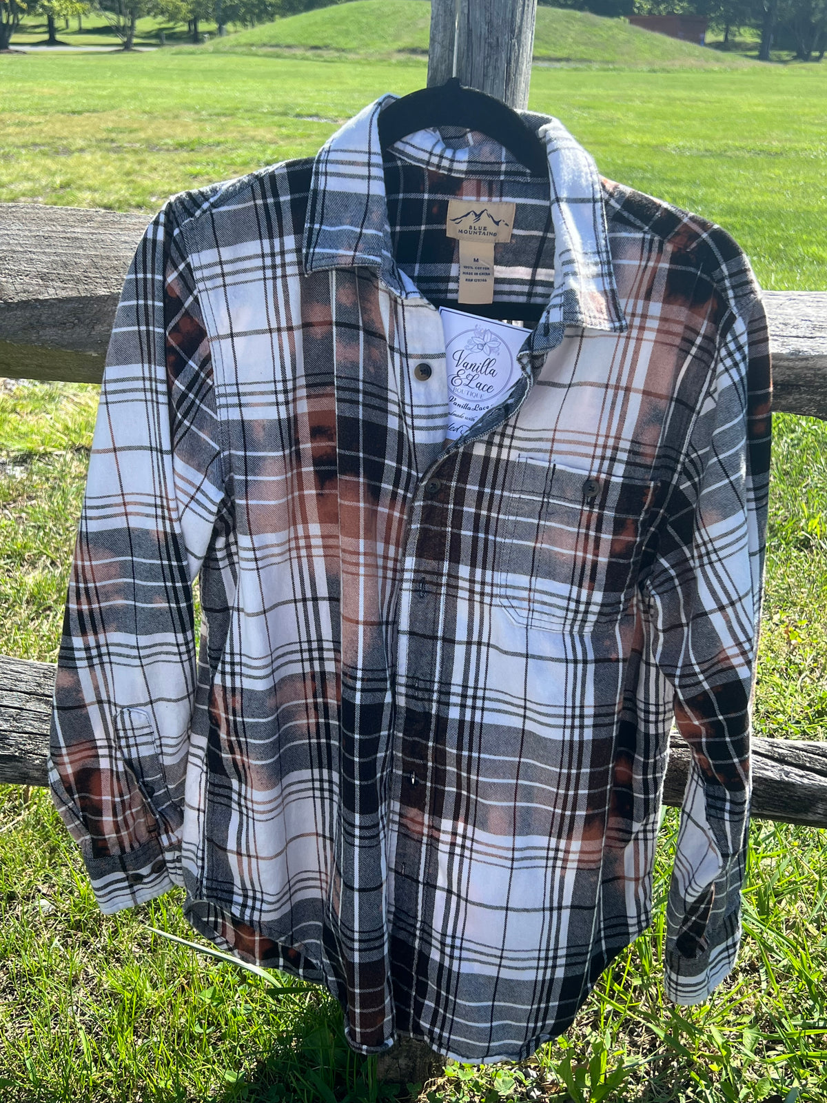 Upcycled Flannel - Stay Creepy Bleach Art