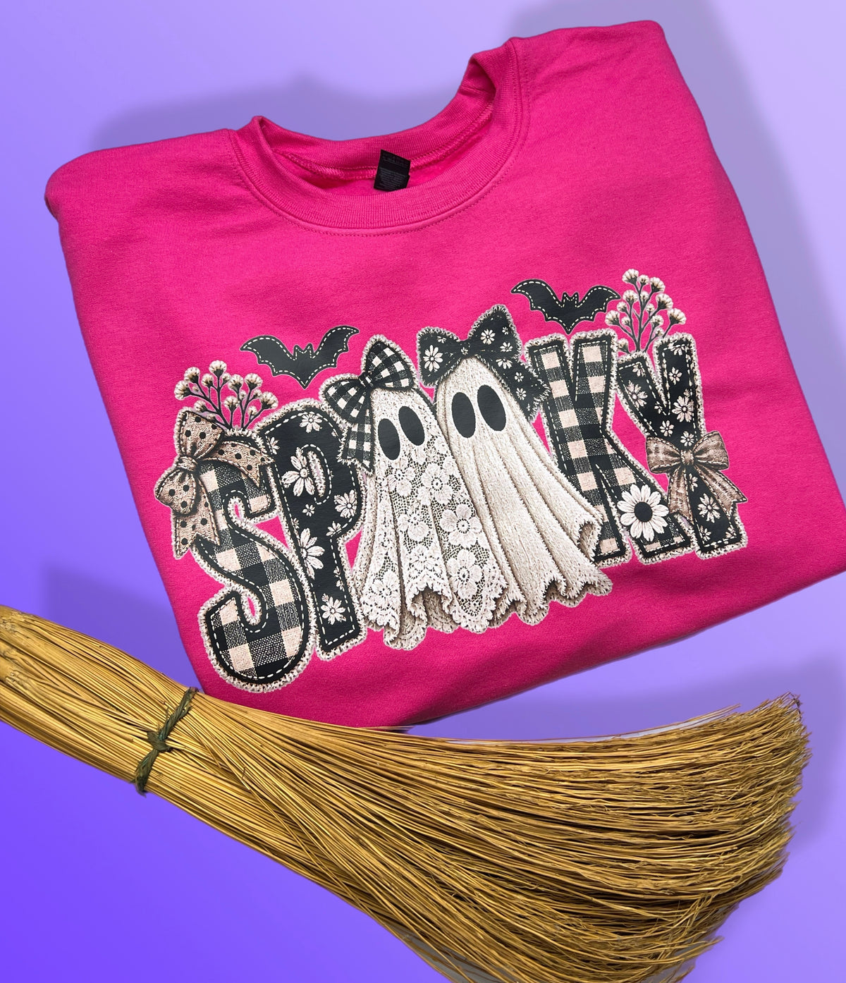 Spooky Ghost Sweatshirt - Deep Pink - XL
