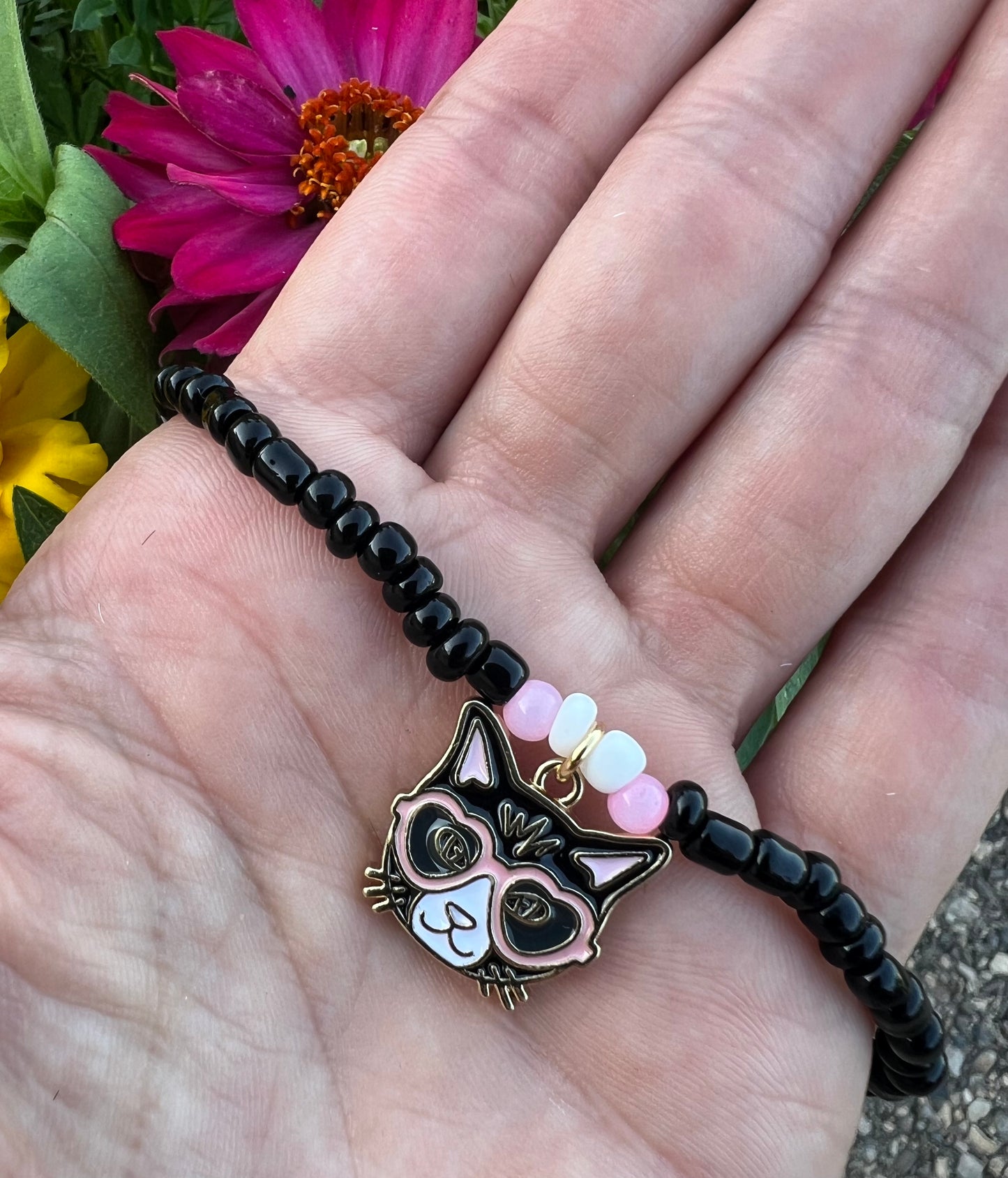 Handmade Black & White Cat Anklet/Bracelet