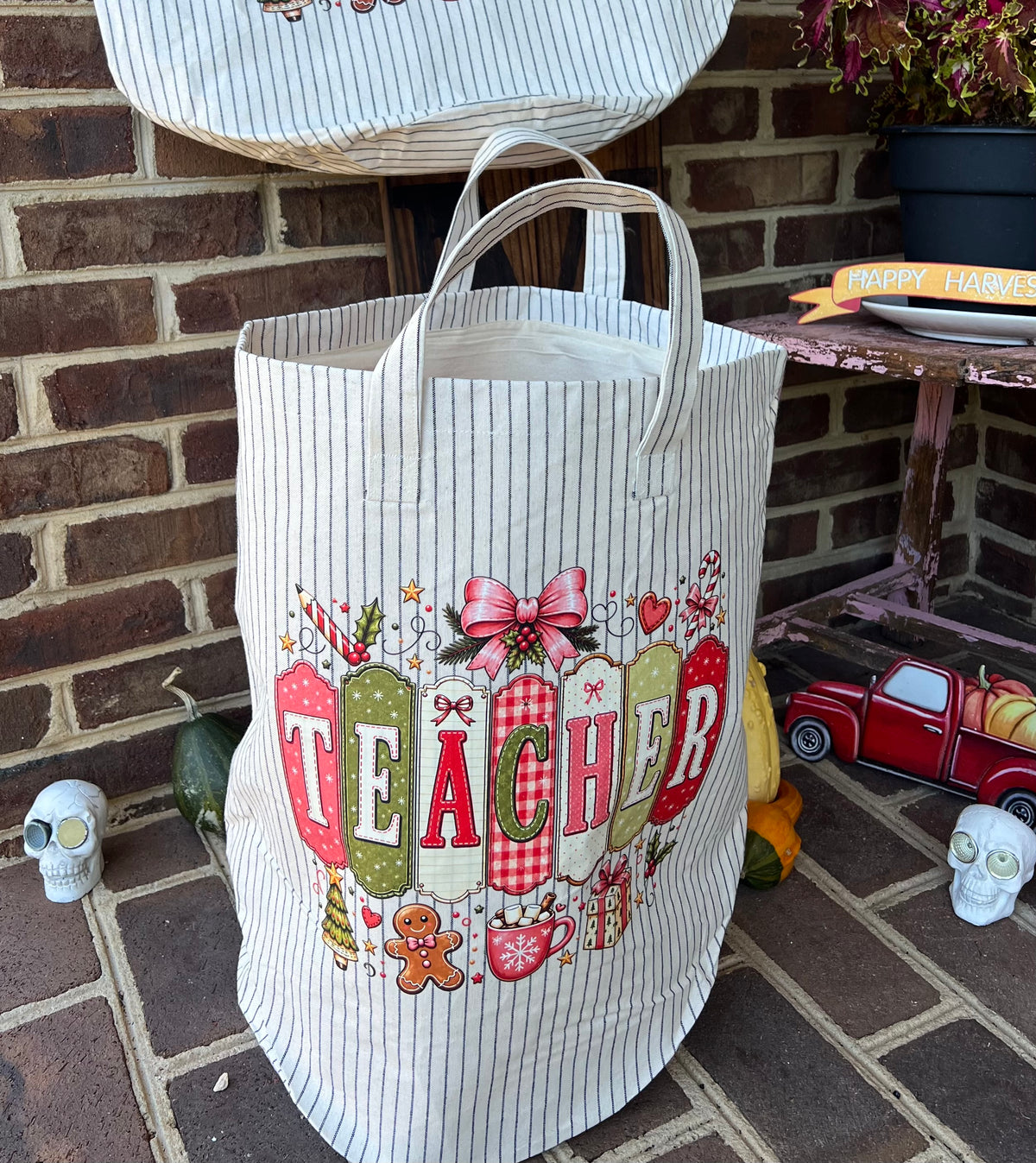 Teacher Pinstripe Large Tote