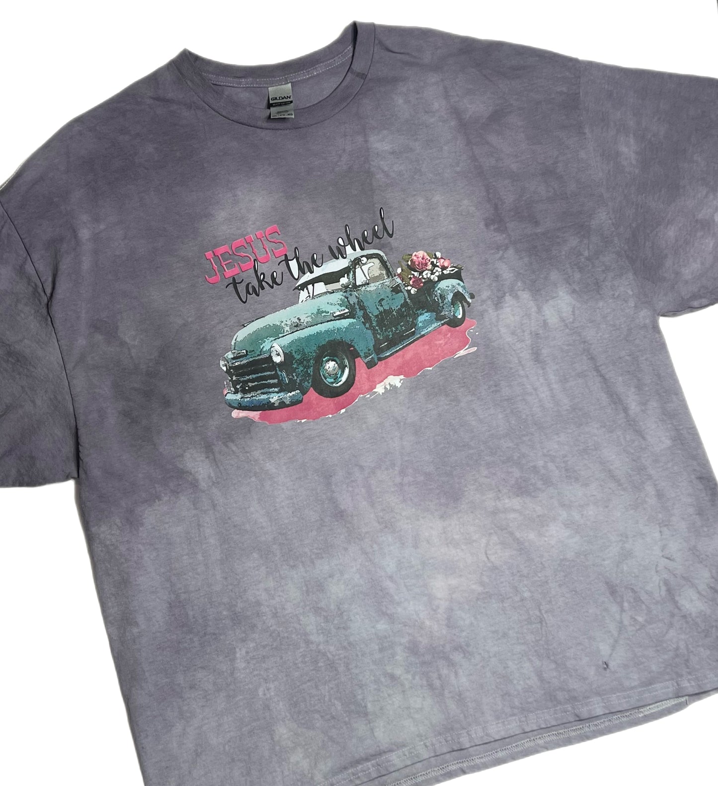 Jesus Take the Wheel - Custom T-Shirt w/ Truck Design - Hand Dyed