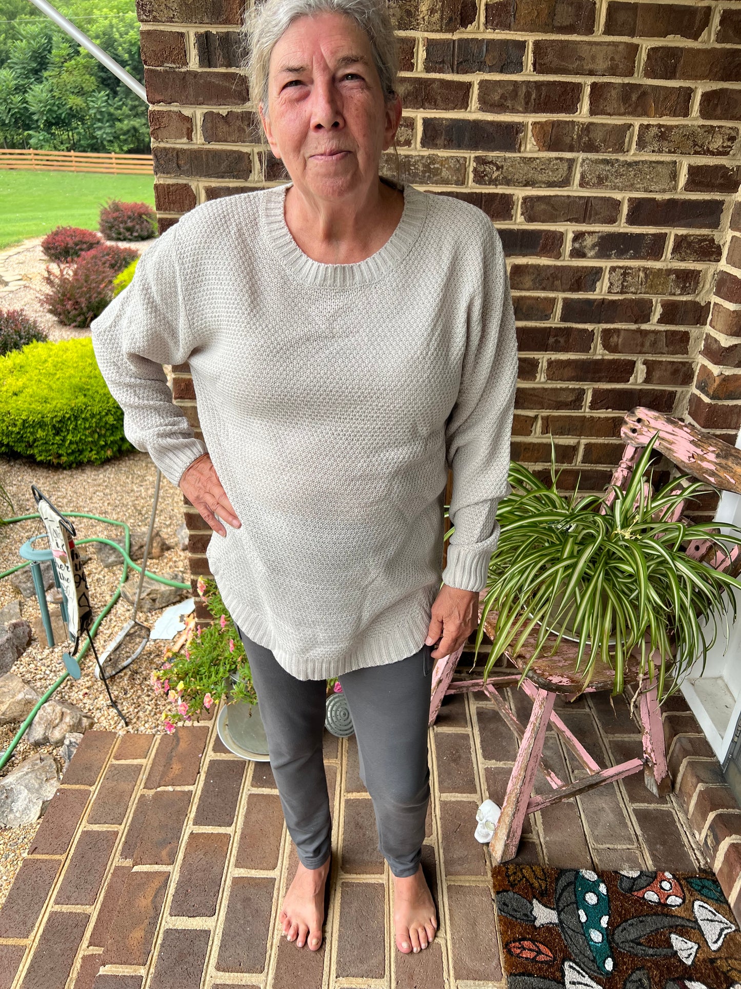 Zenana Ice Grey Round Neck Sweater