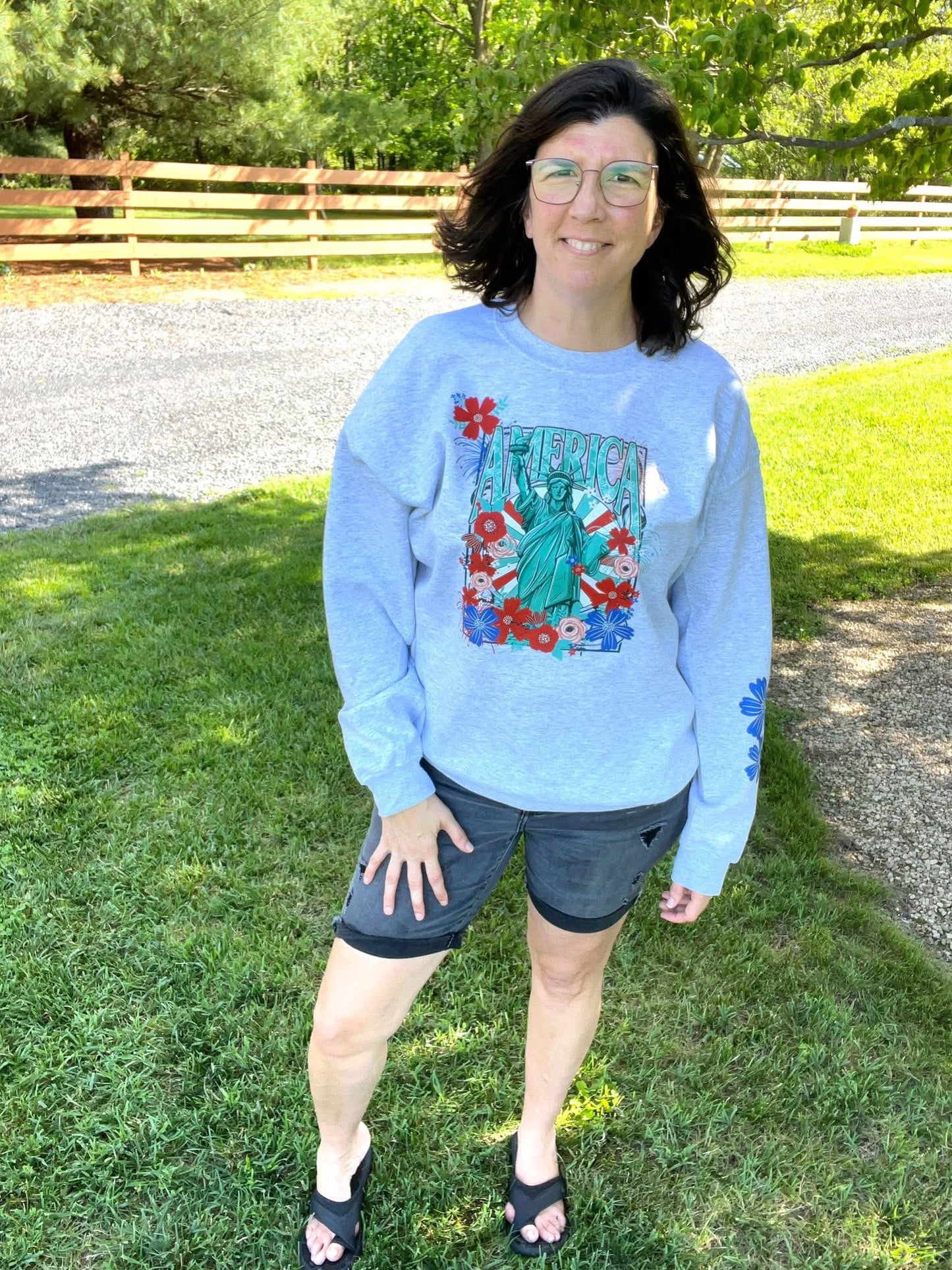 Statue of Liberty Floral Americana Sweatshirt