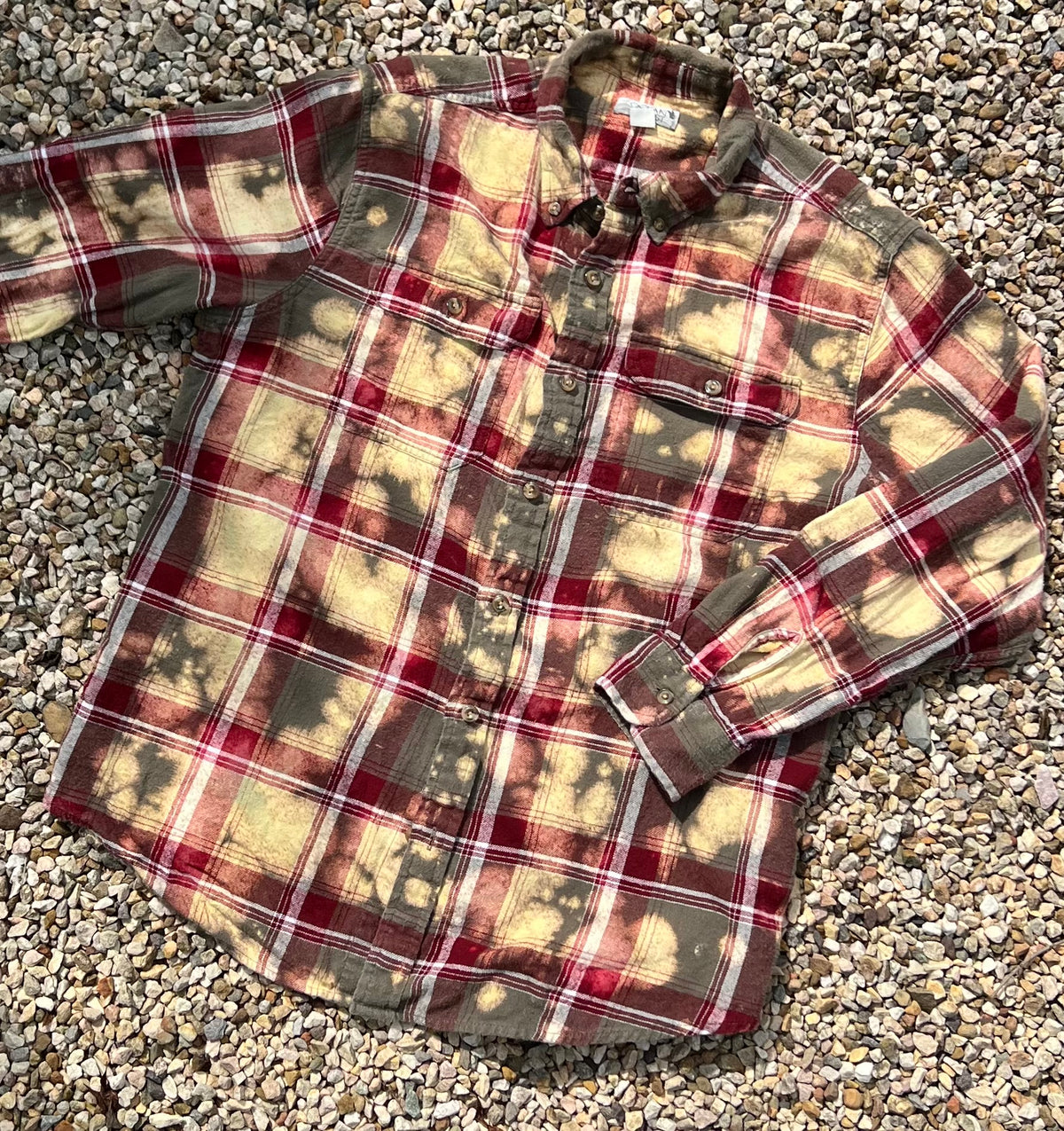 Upcycled Flannel -  Black Cat & Wildflowers Bleach Art