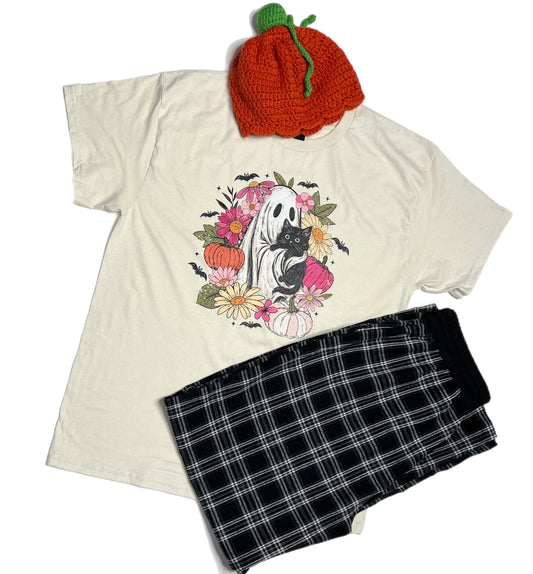 Floral Ghost & Cat T-Shirt