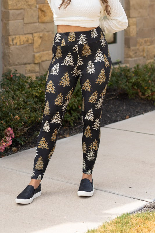 Leopard Christmas Tree Leggings