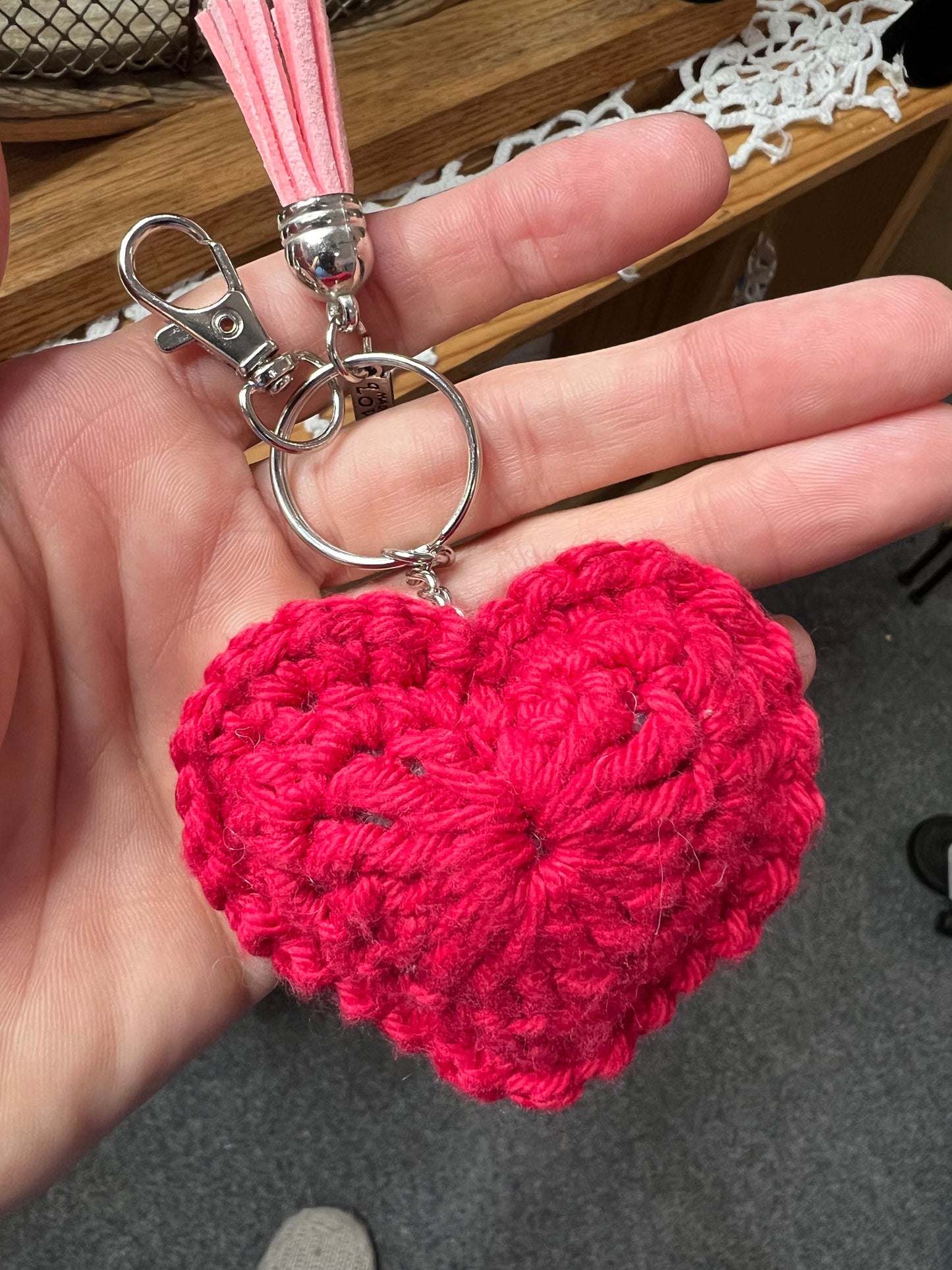 Red Cotton Crochet Heart Keychain