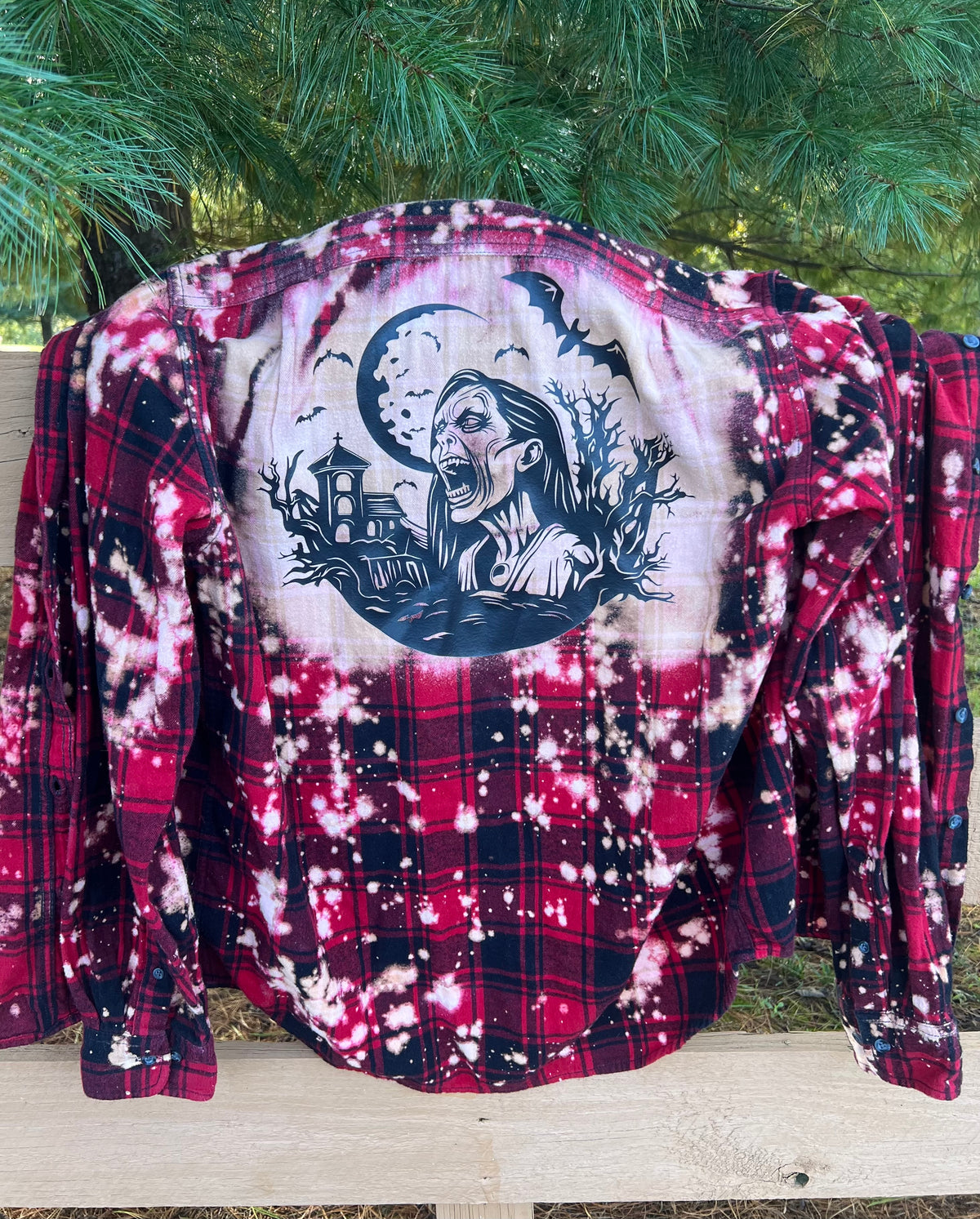 Upcycled Flannel - Vampress Bleach Art - Men’s Large Tall