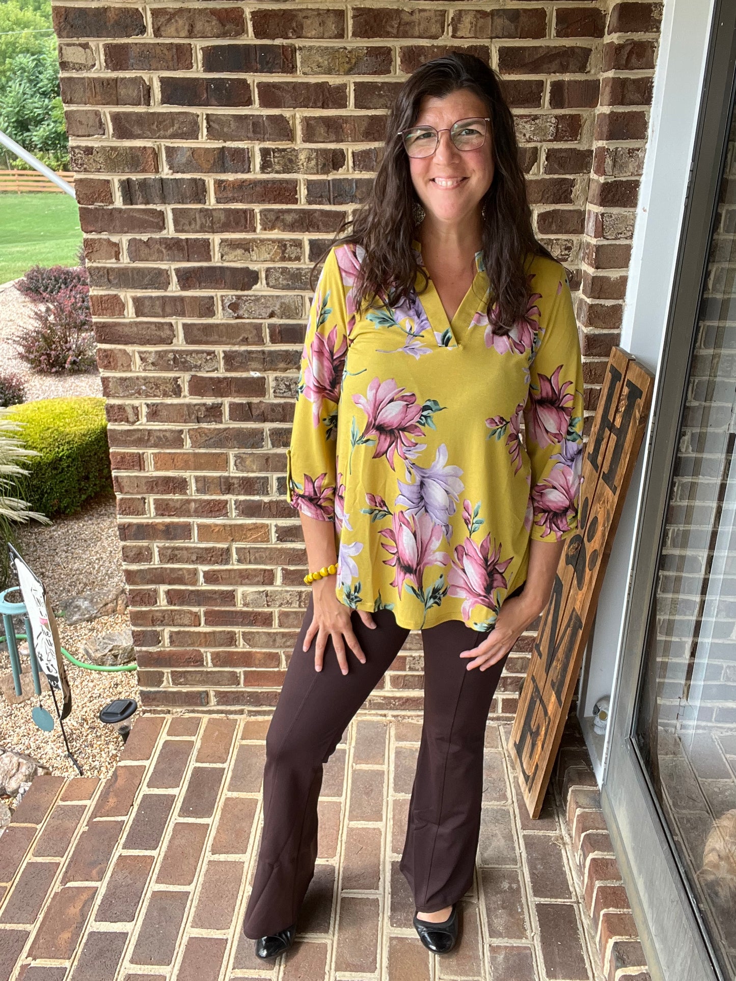 Dear Scarlett Marigold Floral Lizzy 3/4 Sleeve Top