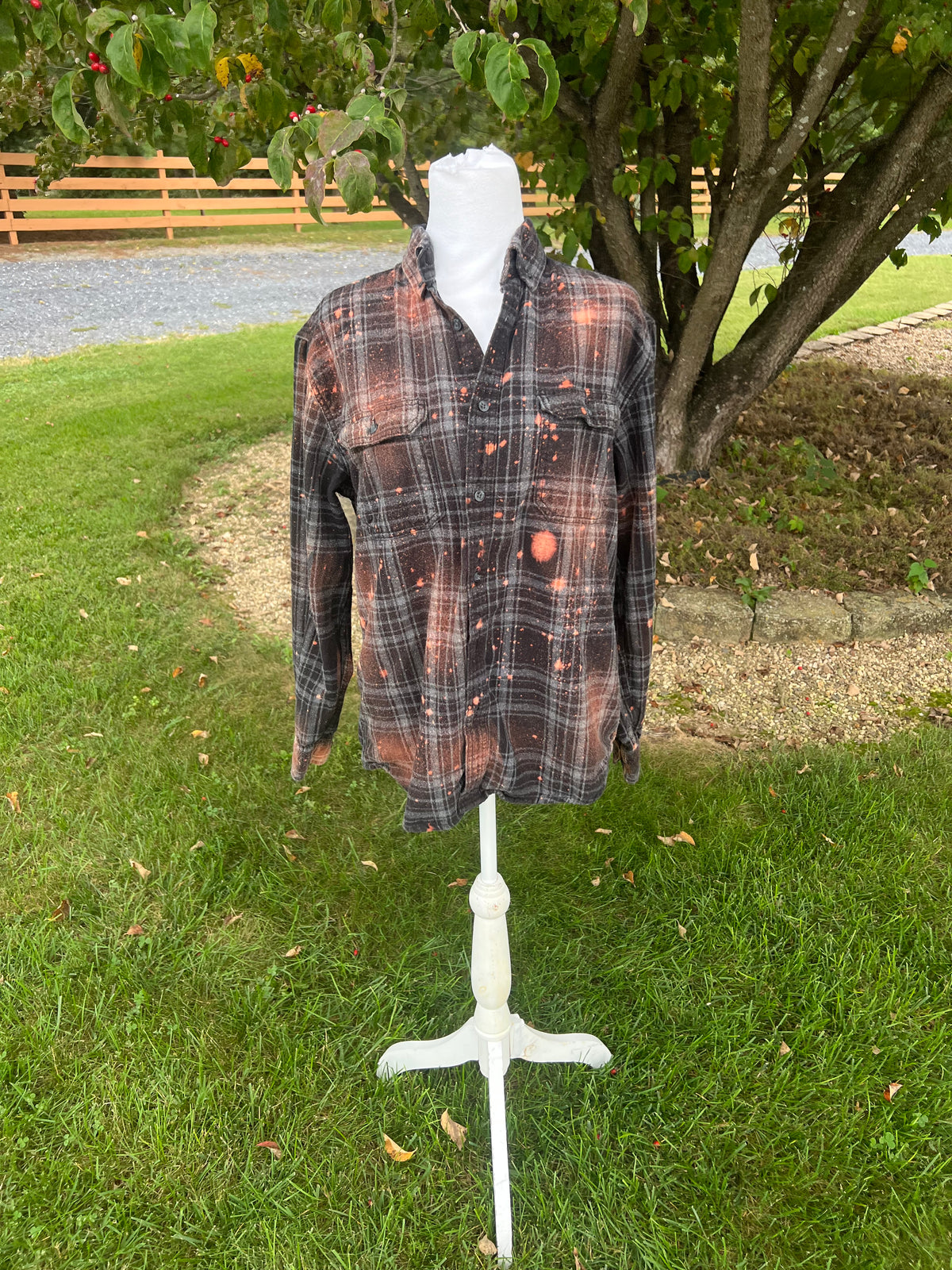 Upcycled Flannel -  Spooky Haunted House Bleach Art