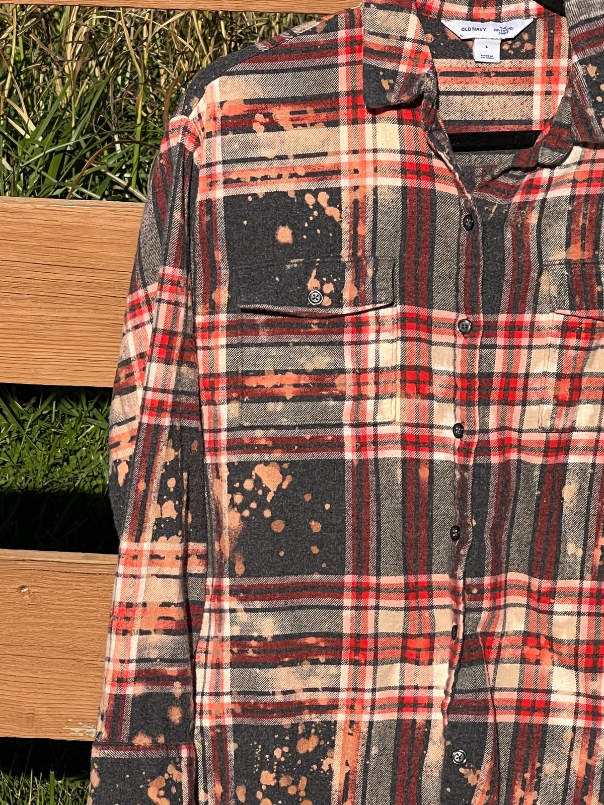 Sorta Merry Sorta ScaryUpcycled Bleach Art Flannel - Mens Large Unisex