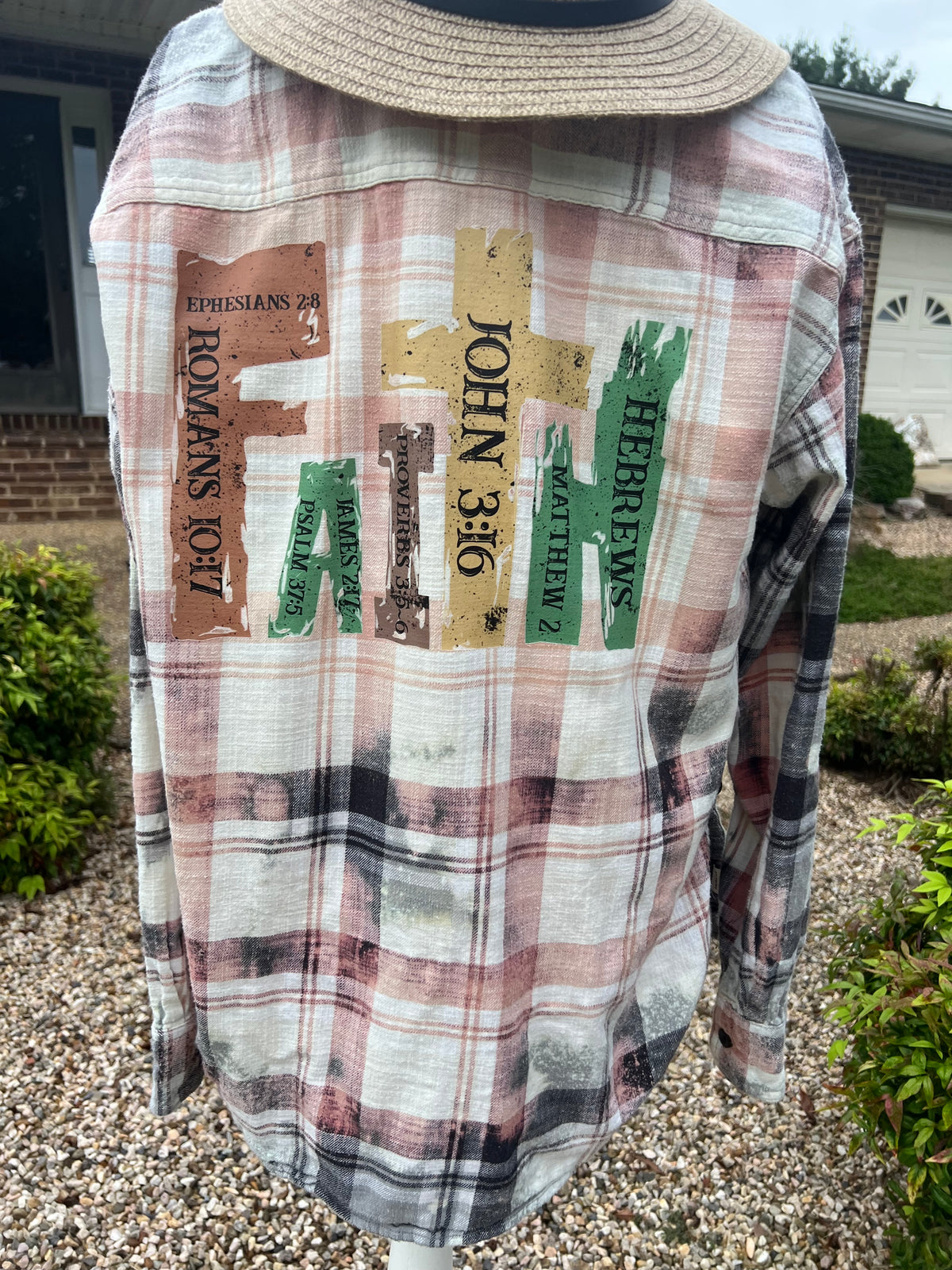 Upcycled Flannel -  FAITH Bleach Art