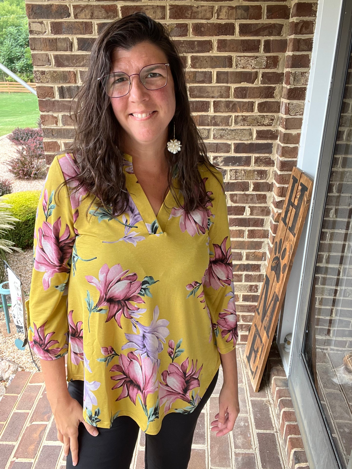 Dear Scarlett Marigold Floral Lizzy 3/4 Sleeve Top