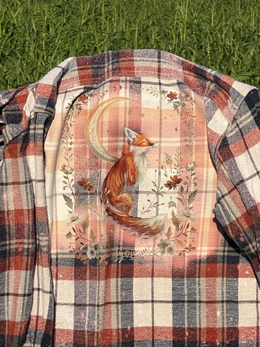 Celestial Fox Upcycled Bleach Art Flannel - Men’s XL Unisex