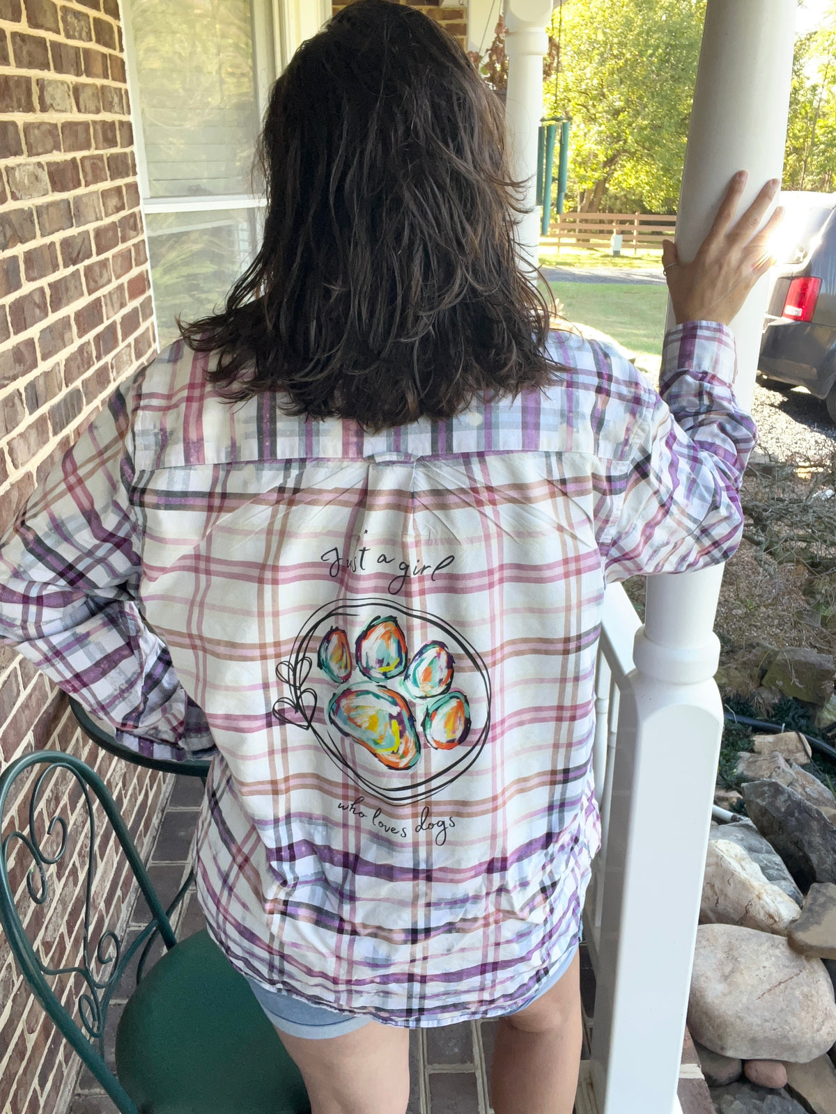 Upcycled Flannel - Dog Lovers Bleach Art - Men’s XL Unisex