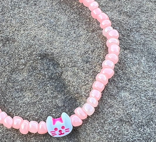 Handmade Kitty Cat Pink Anklet/Bracelet -Small