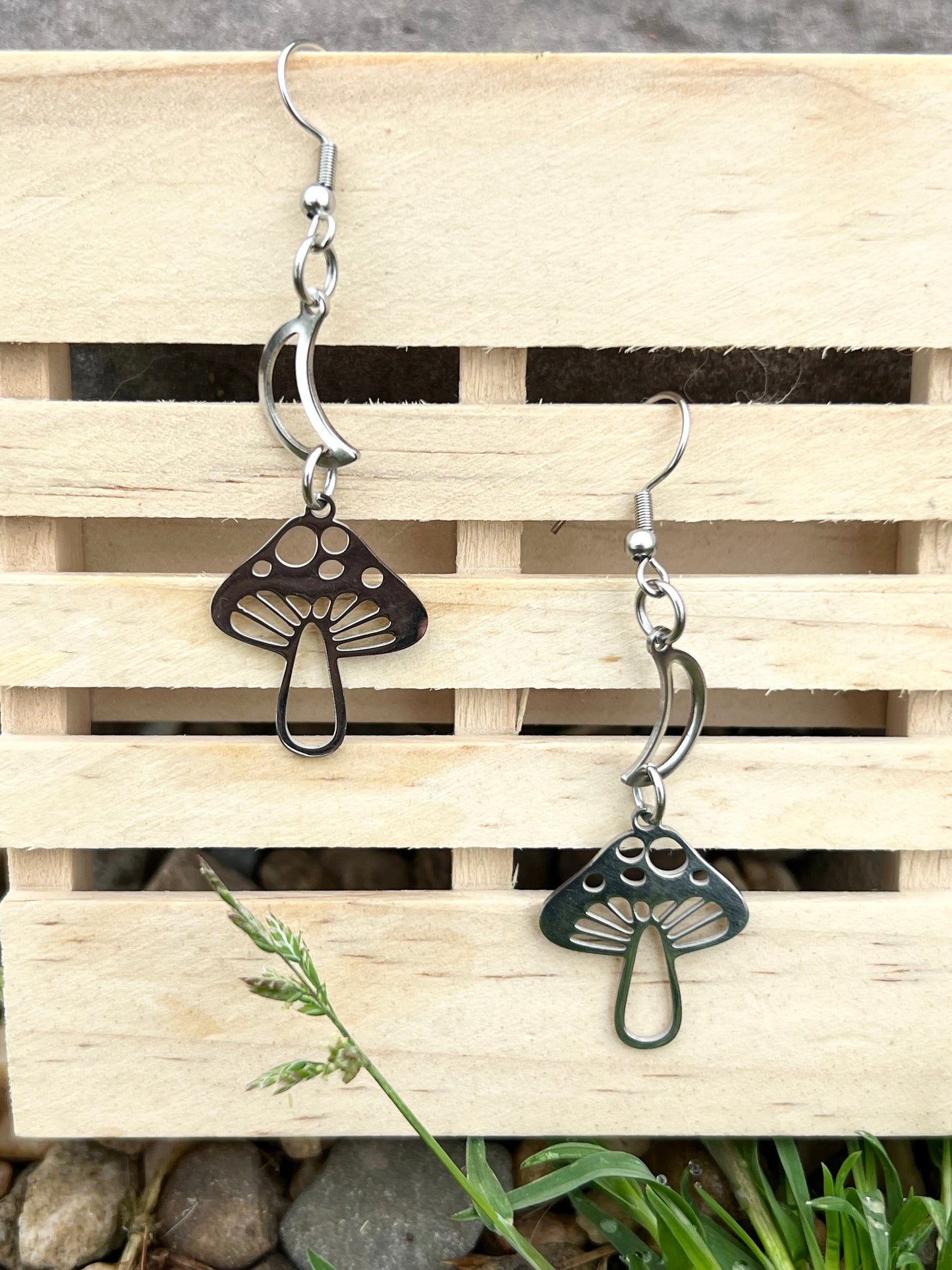 Handmade Moon & Mushroom Earrings